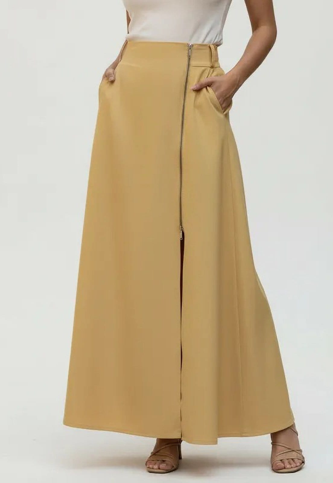 Vista 2 Saia Cabanafree Midi com Zíper Dijon Cabanafree amarelo