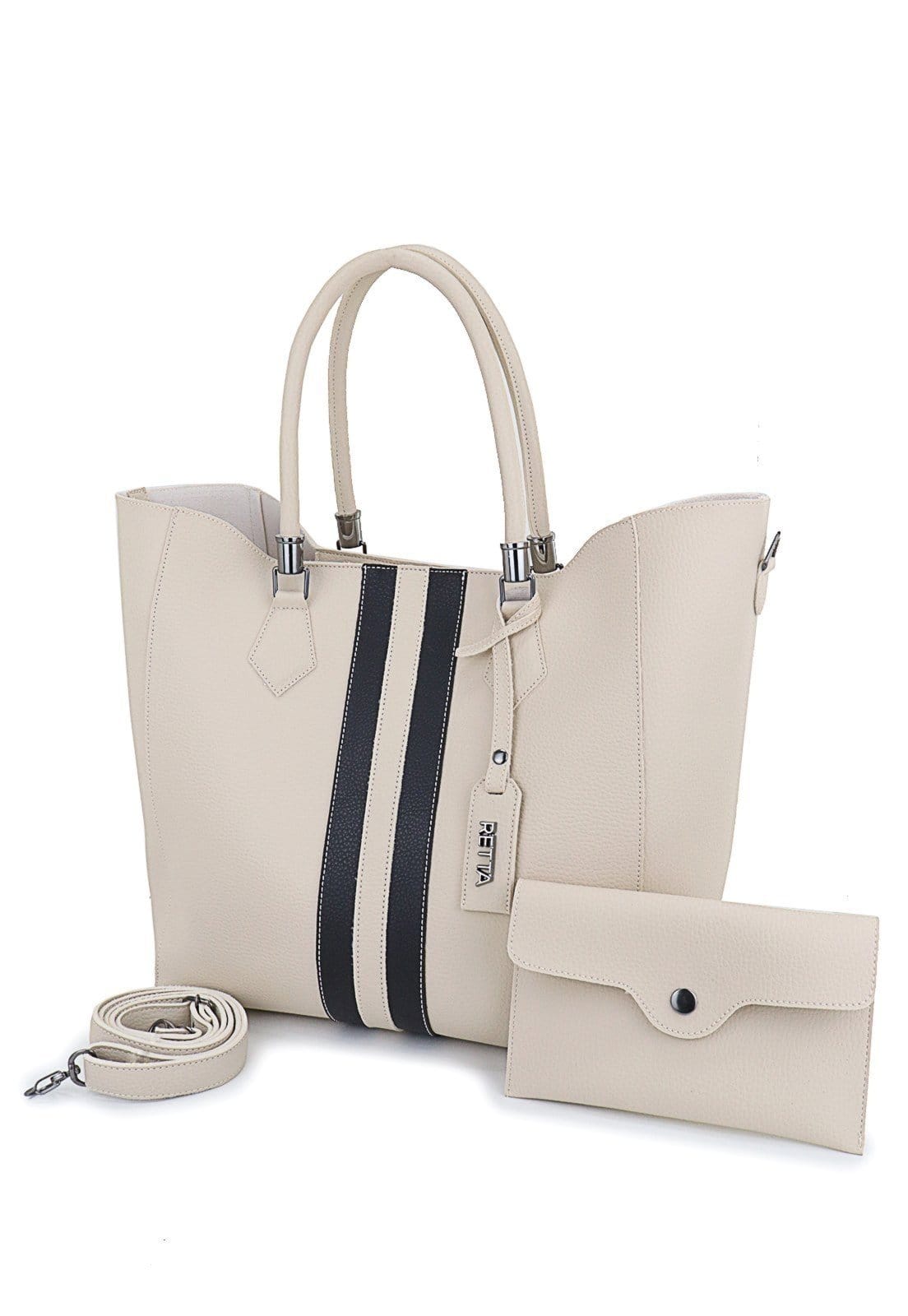 Vista principal Bolsa Feminina Saco Transversal e de Mão Retta Oficial Marfim e Preto Retta Oficial off-white