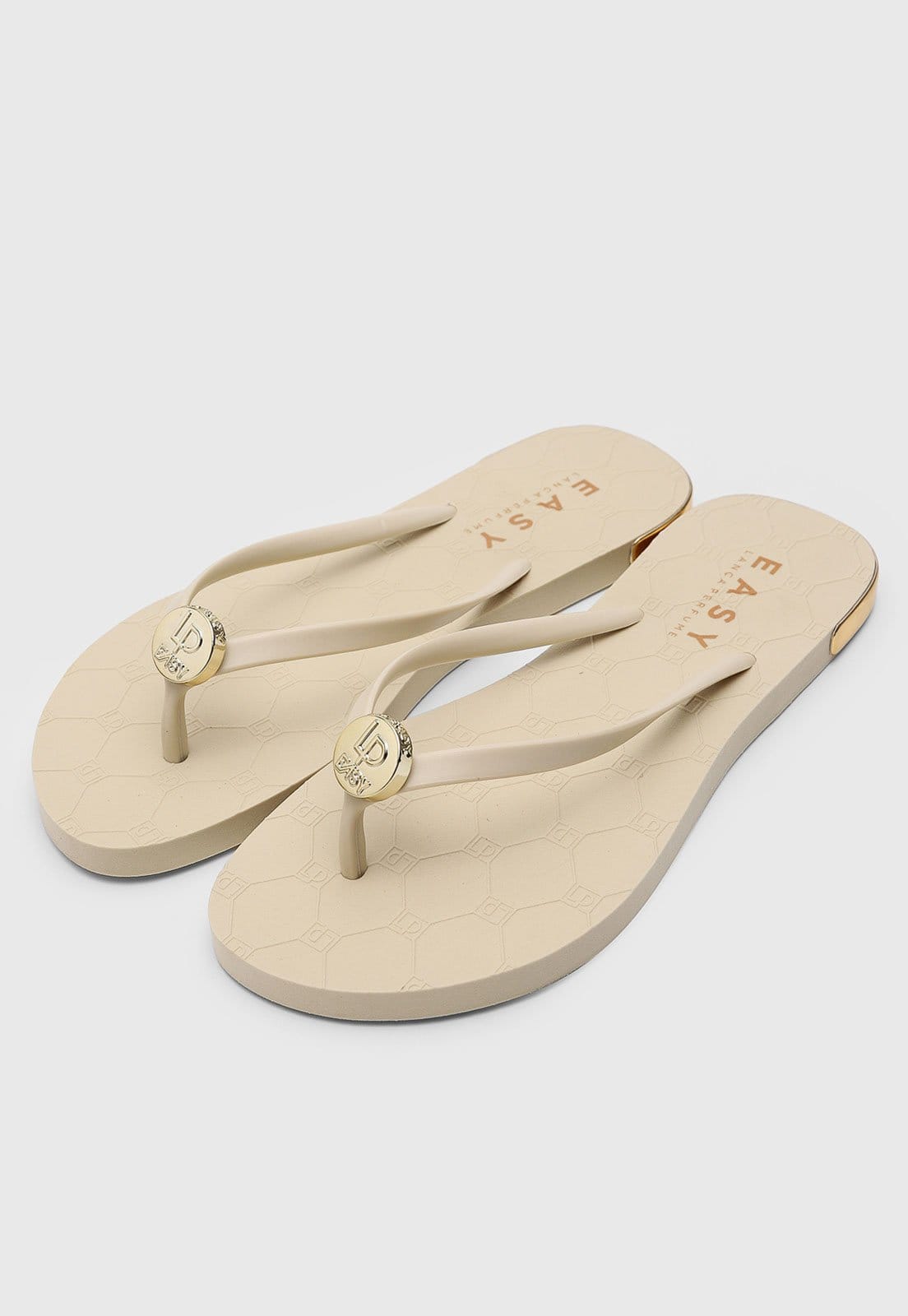 Vista 2 Chinelo Feminino Lança Perfume Detalhe Metálico Lança Perfume bege