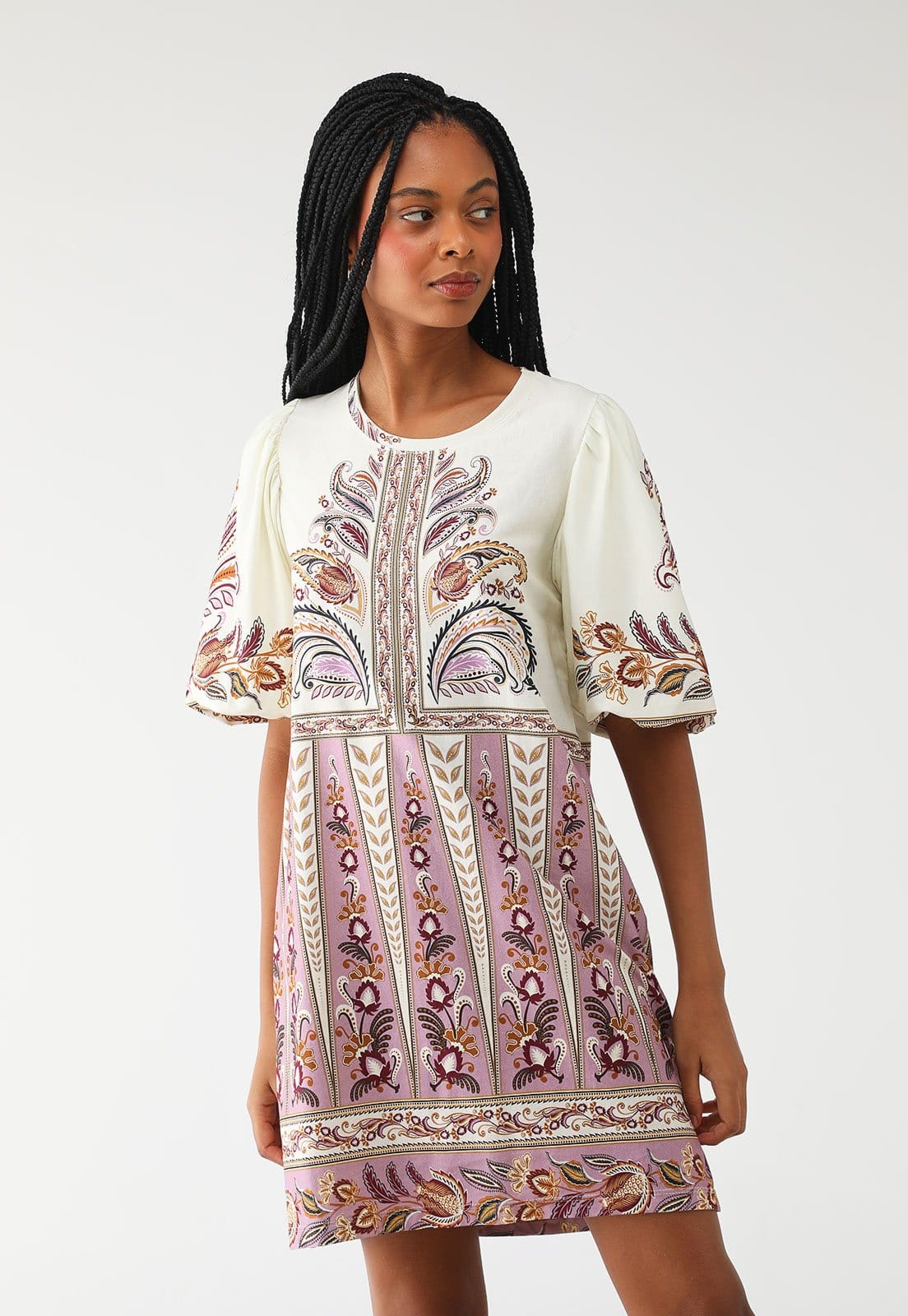 Vestido FARM Curto Tshirt Mg Fofa Ananda Off-White