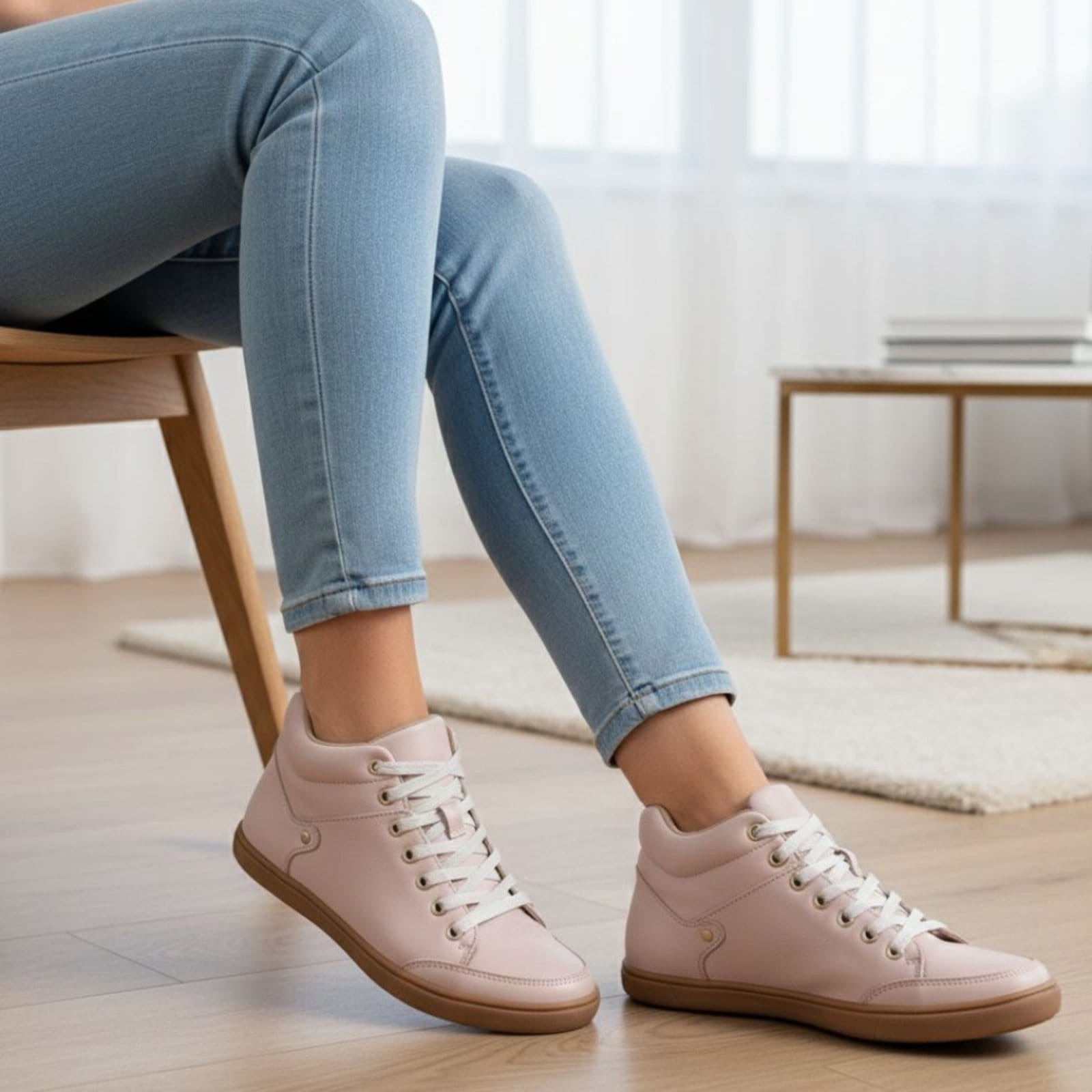 Bota Botinha Feminina Nude Rosê Sem Salto Comfort