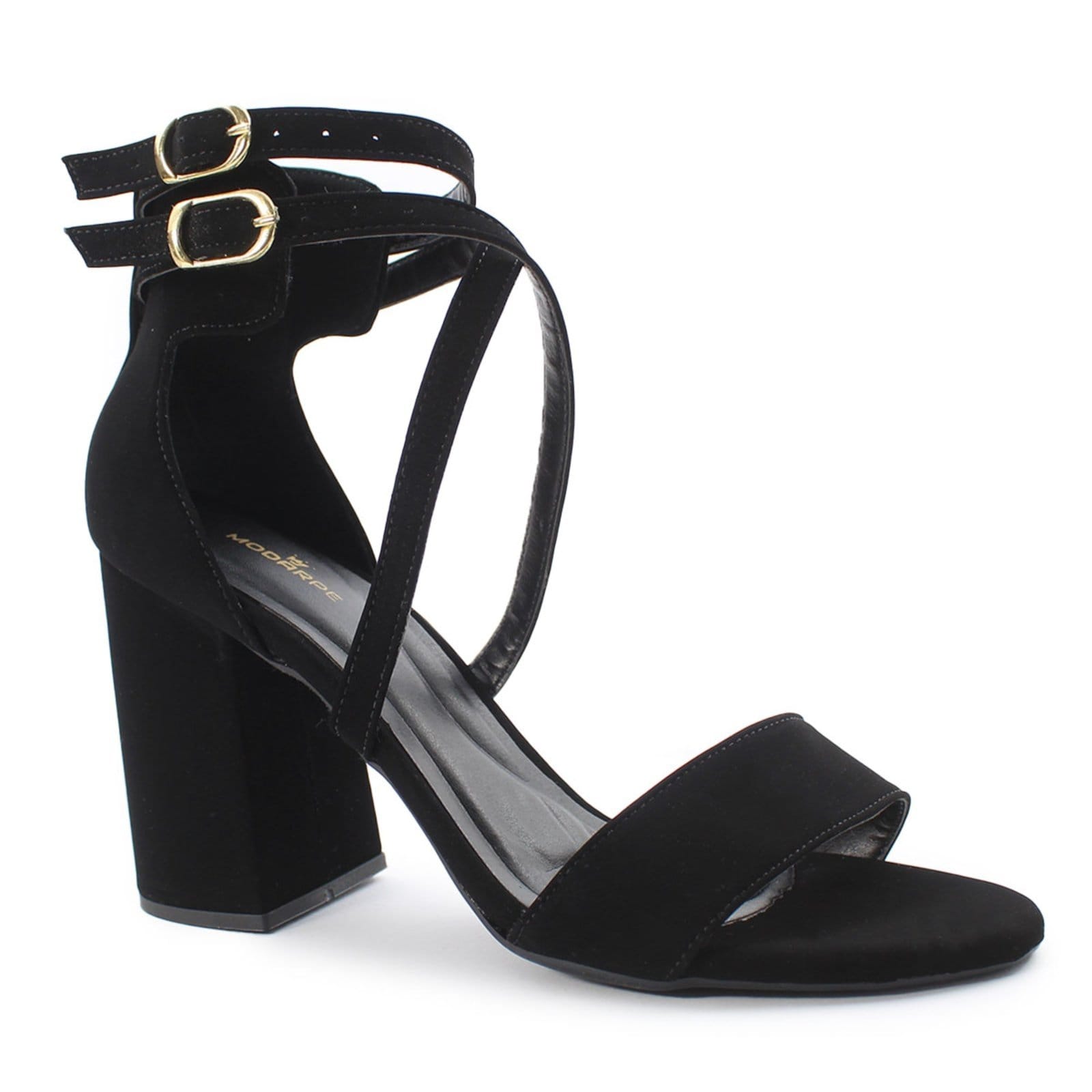 Vista 2 Sandália Modarpe Salto Bloco Alto Tiras Trançadas B57 Modarpe preto