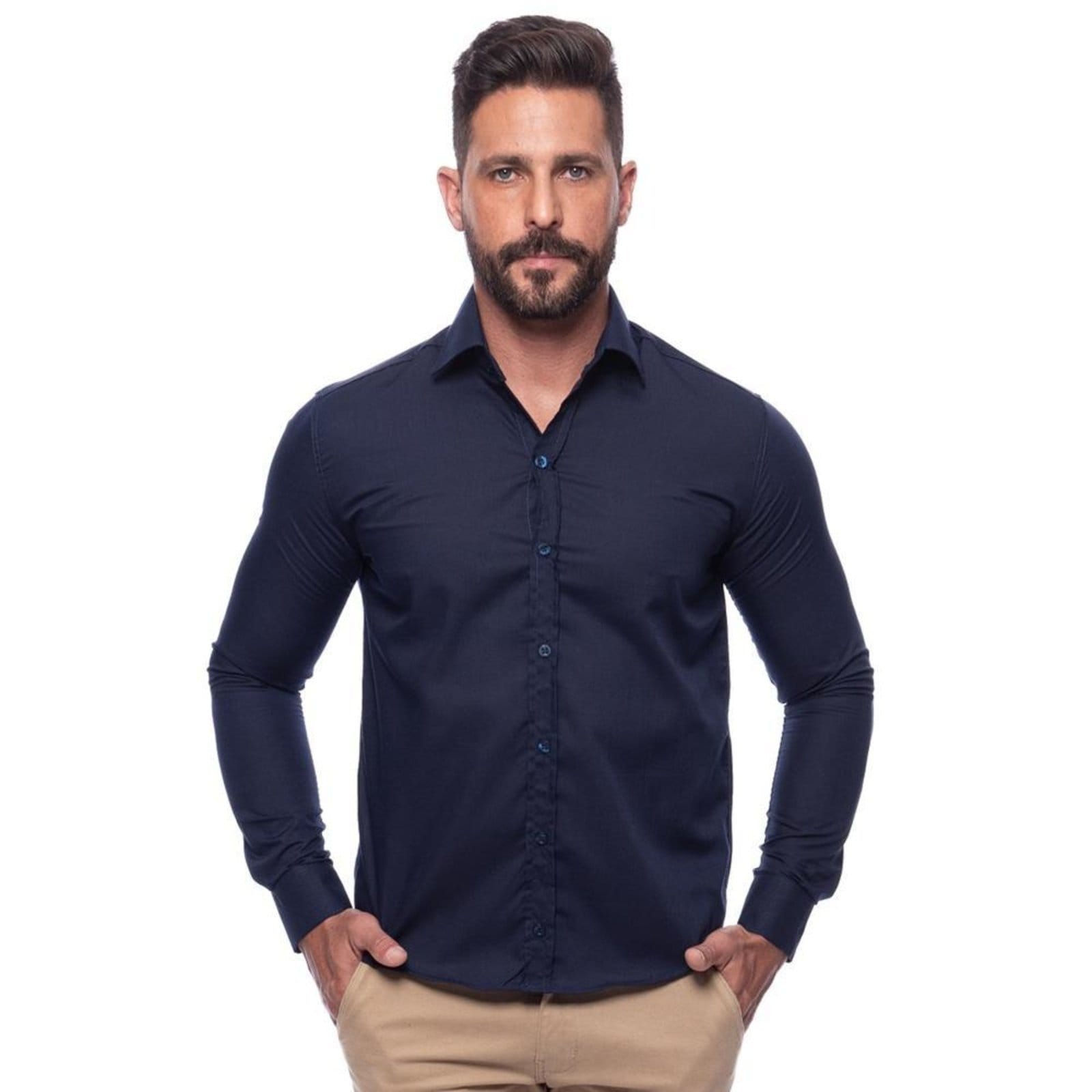 Camisa Social Masculina Slim Manga Longa Lisa Não Amassa Amarelo G