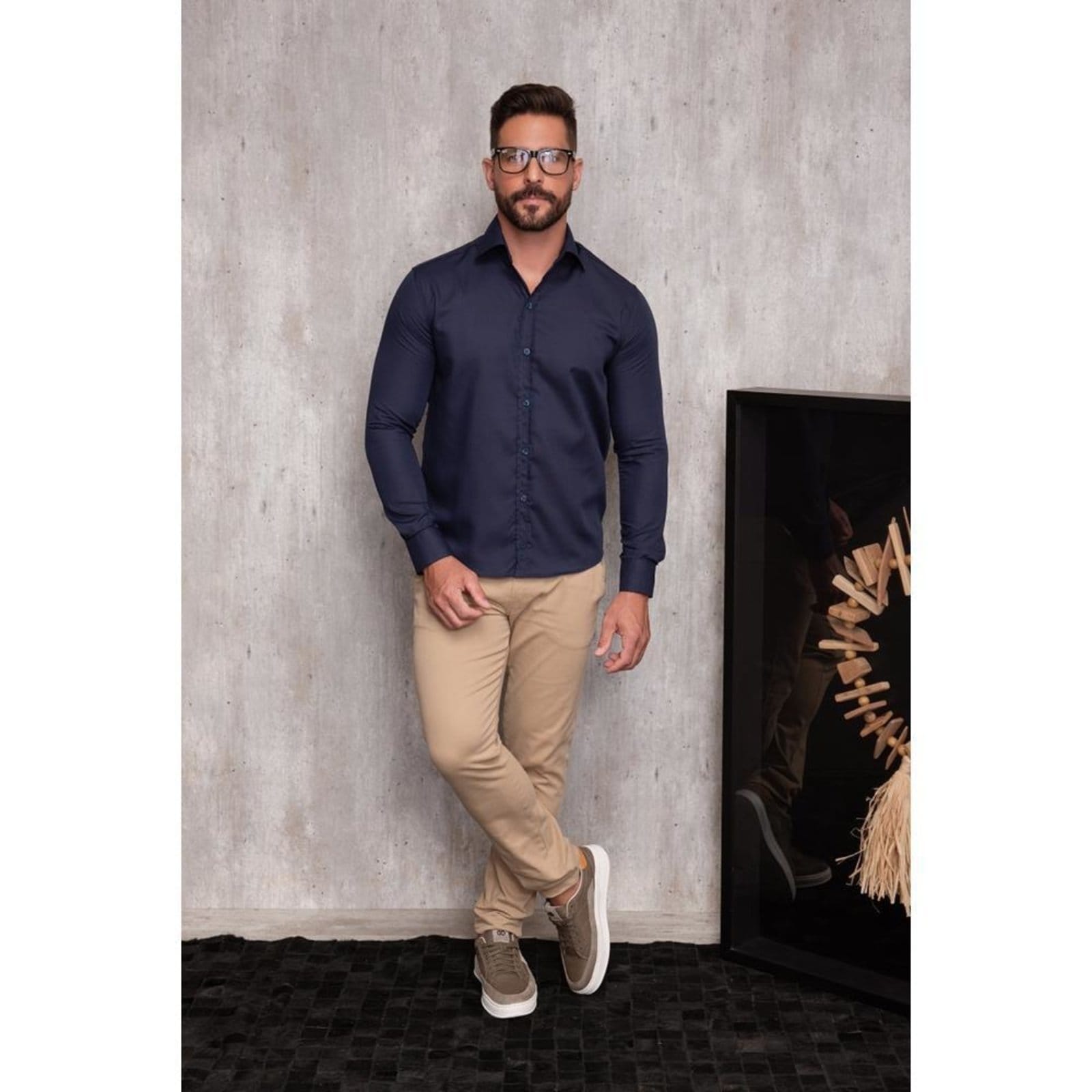 Camisa Social Masculina Slim Manga Longa Lisa Não Amassa Amarelo G - 2