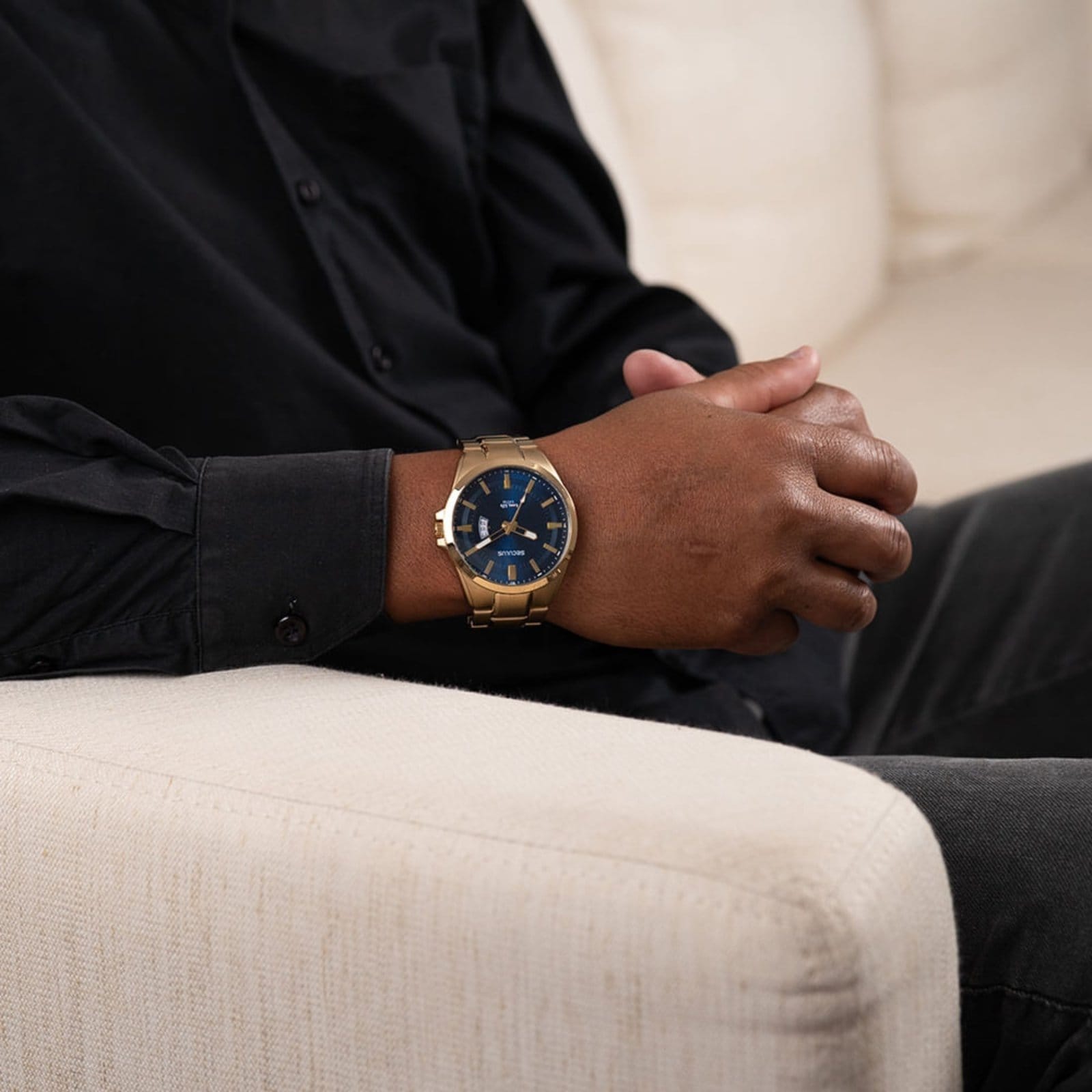 Vista 2 Relógio Masculino Aço Casual Dourado Mostrador Azul Seculus dourado azul