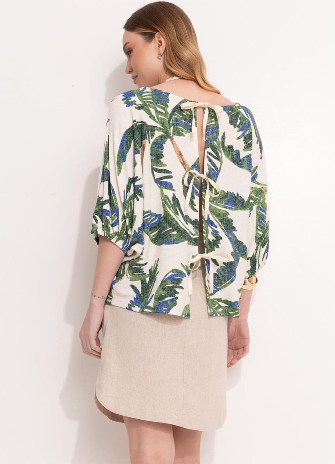 Vista 2 Saia Linho Natural Colorido Quintess bege natural