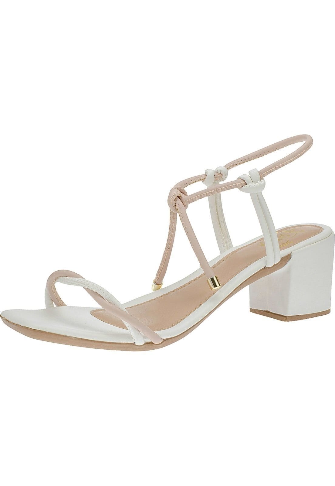 Sandalia Feminina Salto Bloco De Amarrar, Tiras Trançadas Confortavel