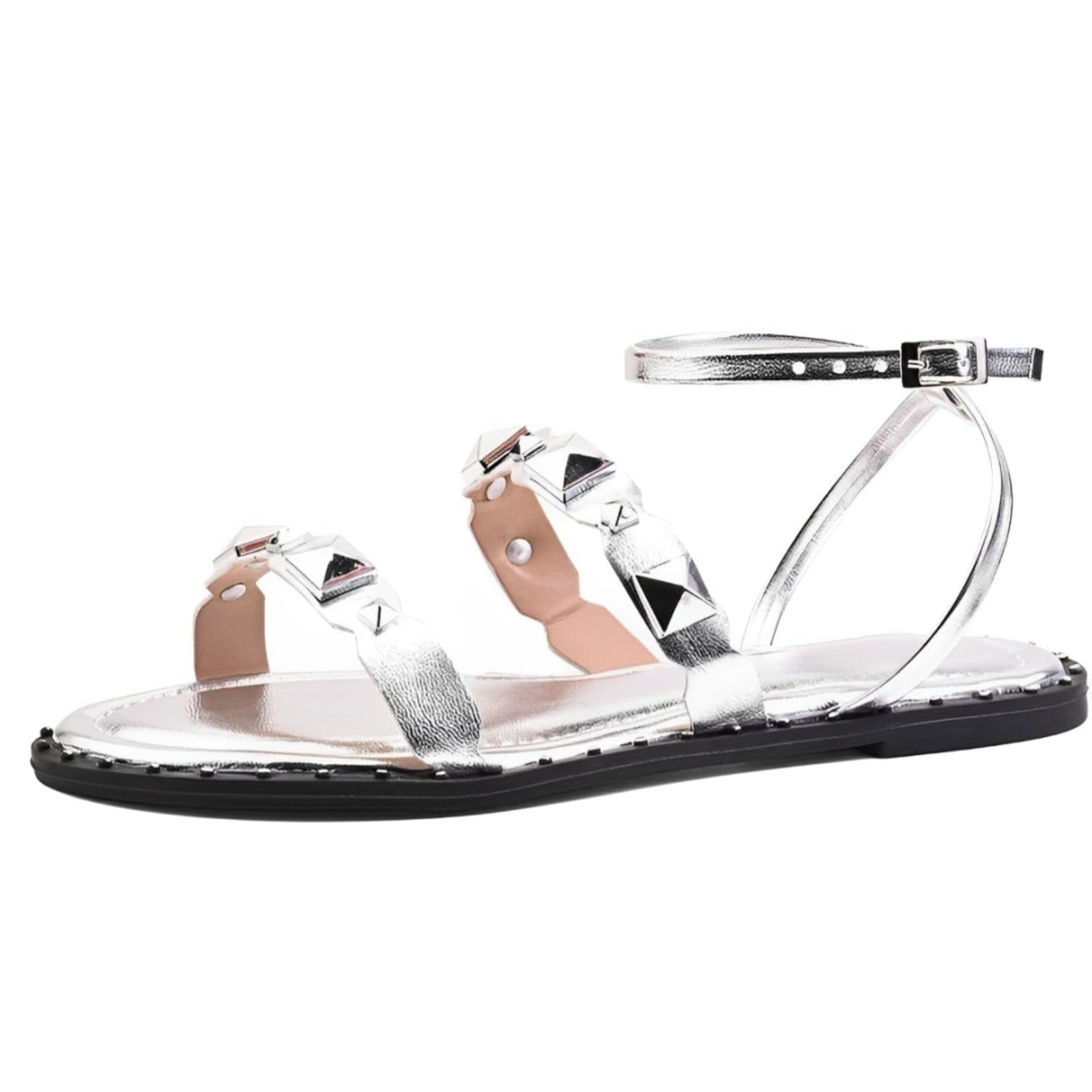 Sandália Feminina Rasteira Prata Tachinhas Spike