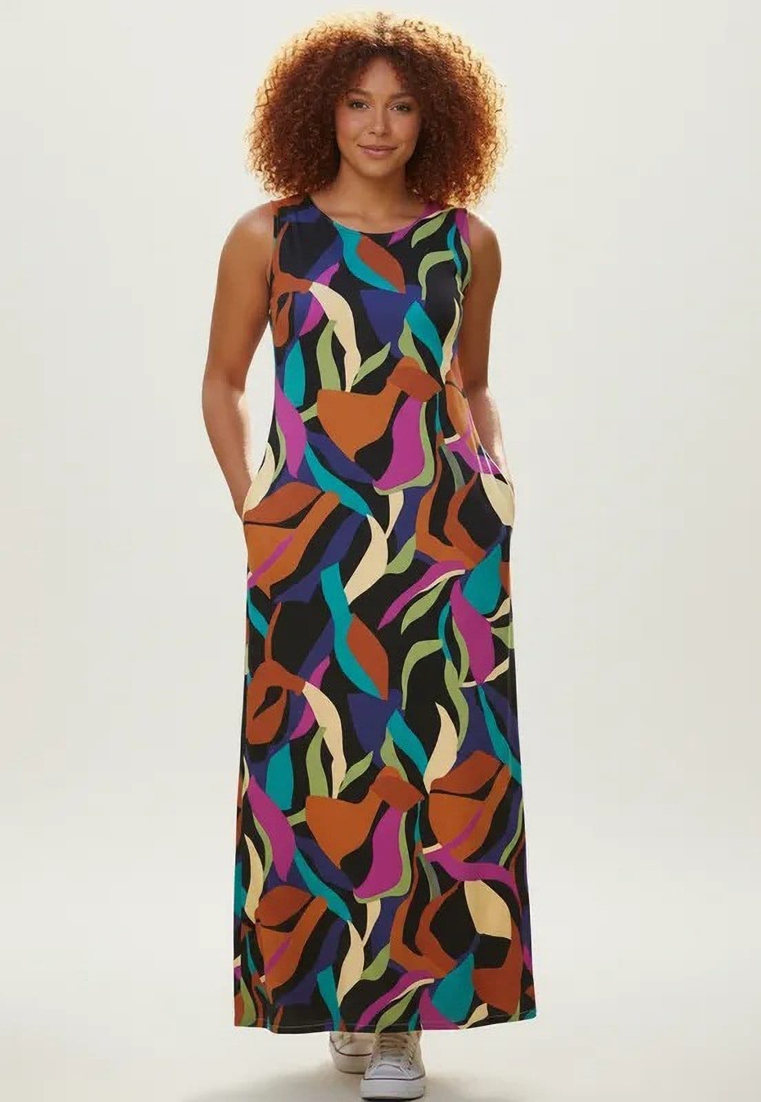 Vista 2 Vestido CabanaFree Longo Plano com Bolso Estampa Aurora Urbana Cabanafree estampado