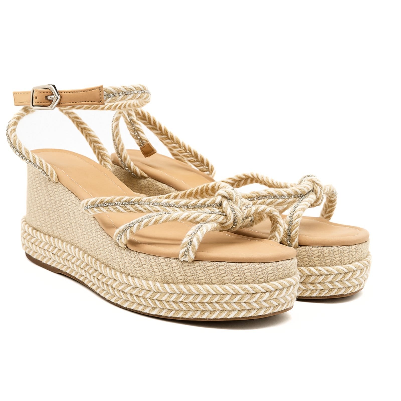 Sandália Feminina Anabela Plataforma Flor da Pele 170421 Rafia Natural