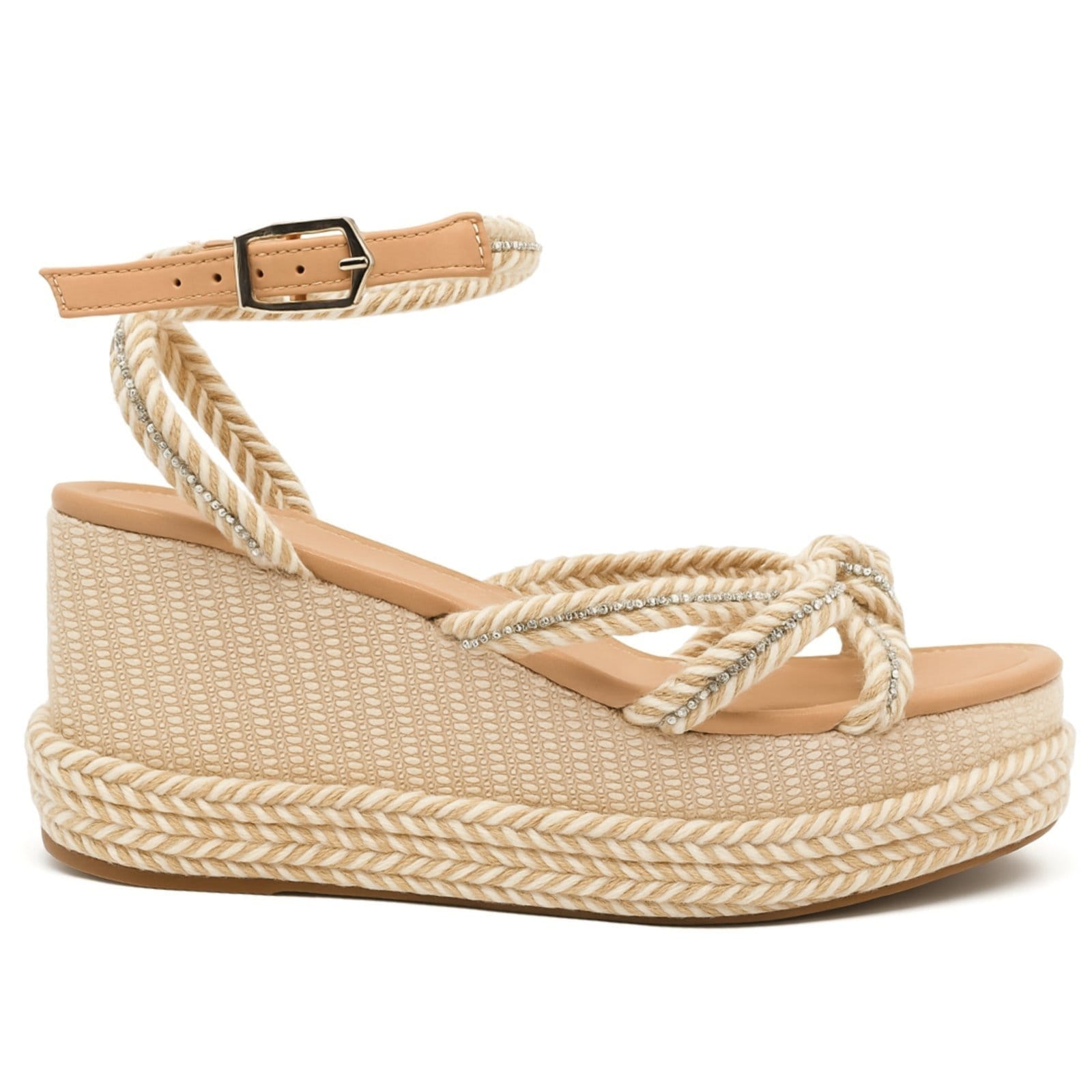 Vista 2 Sandália Feminina Anabela Plataforma Flor da Pele 170421 Rafia Natural Flor da Pele bege natural