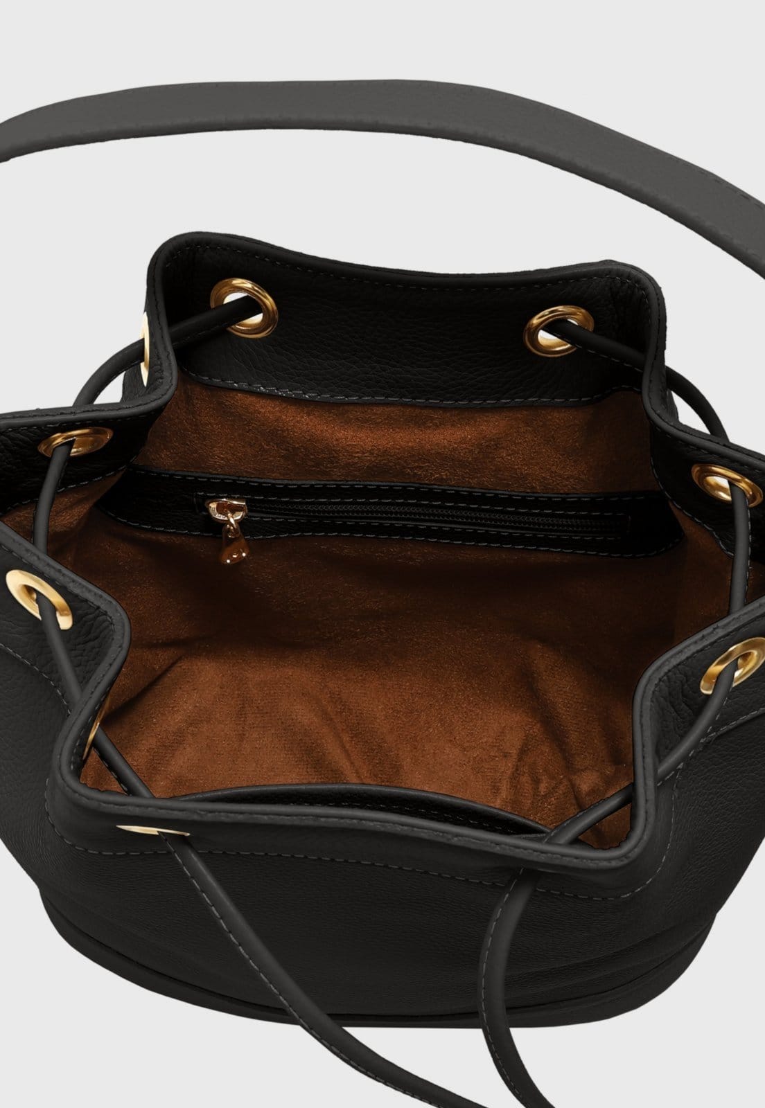 Vista 2 Bolsa Bucket Transversal Couro Mariart Chia Preta Mariart preto