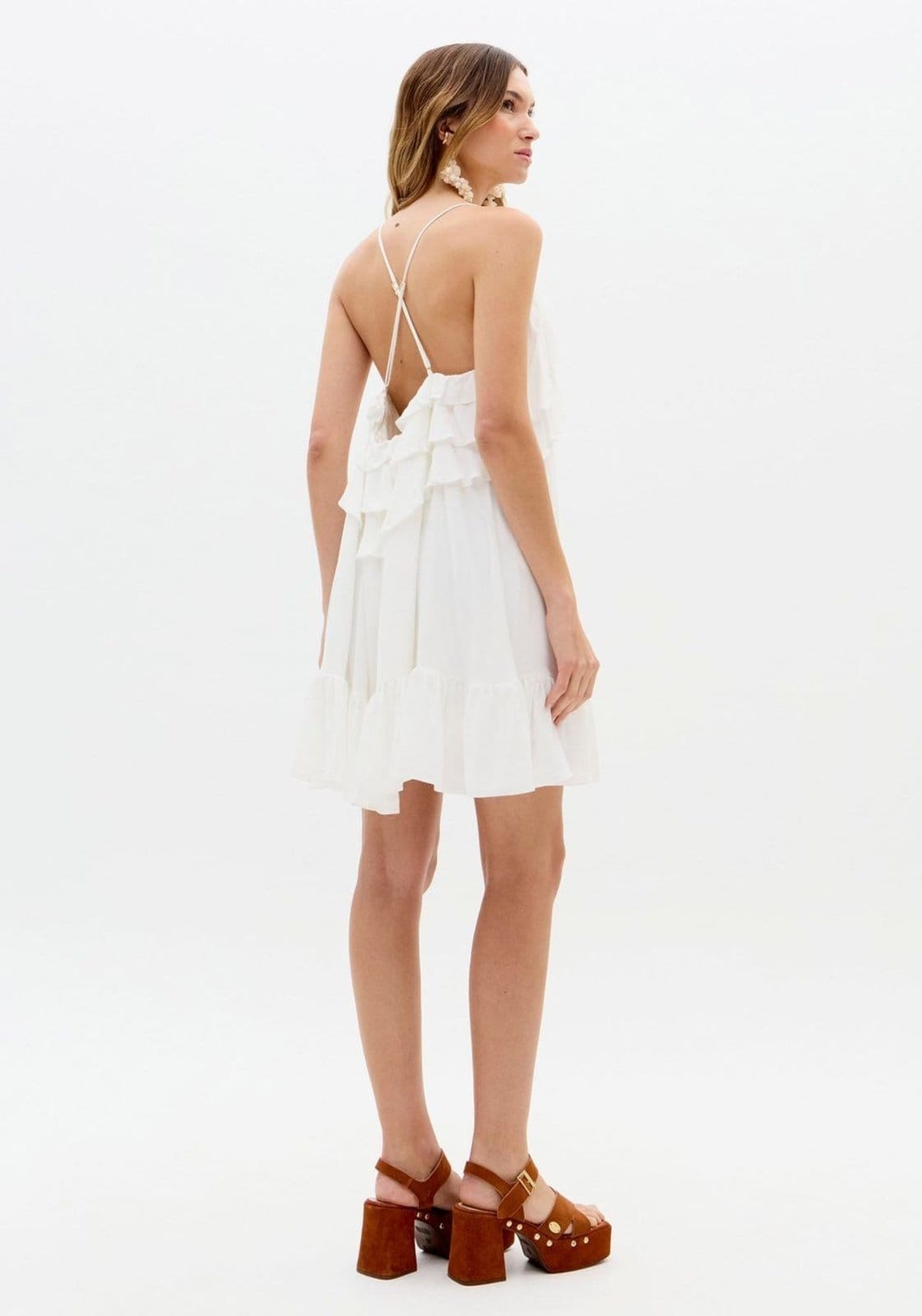 Vista 2 Vestido Curto De Alças Com Babados Lança Perfume branco