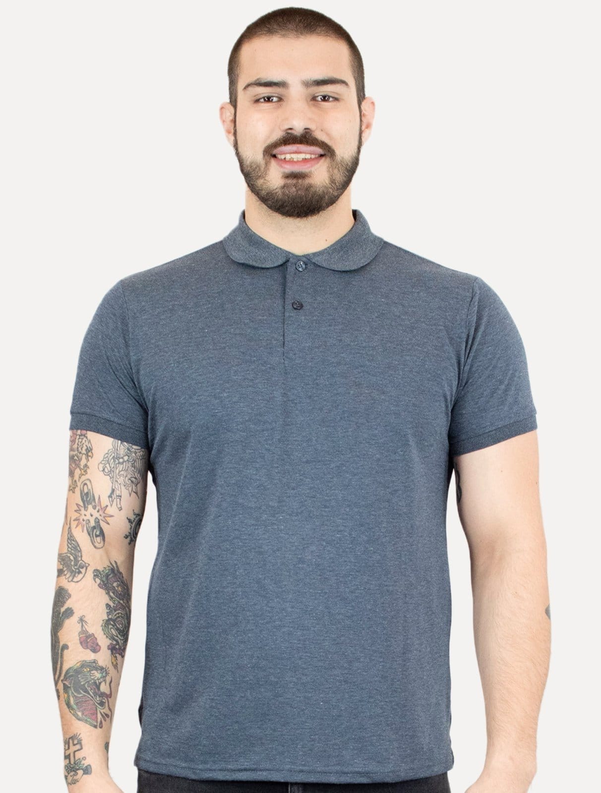 Polo Dixen Masculina Piquet Gola Lisa Marinho Mescla