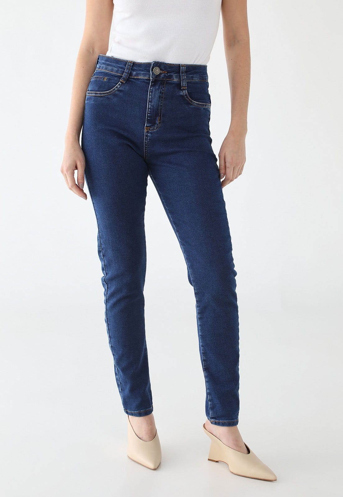 Calça Jeans Feminina Sawary Skinny Cintura Alta Azul Índigo