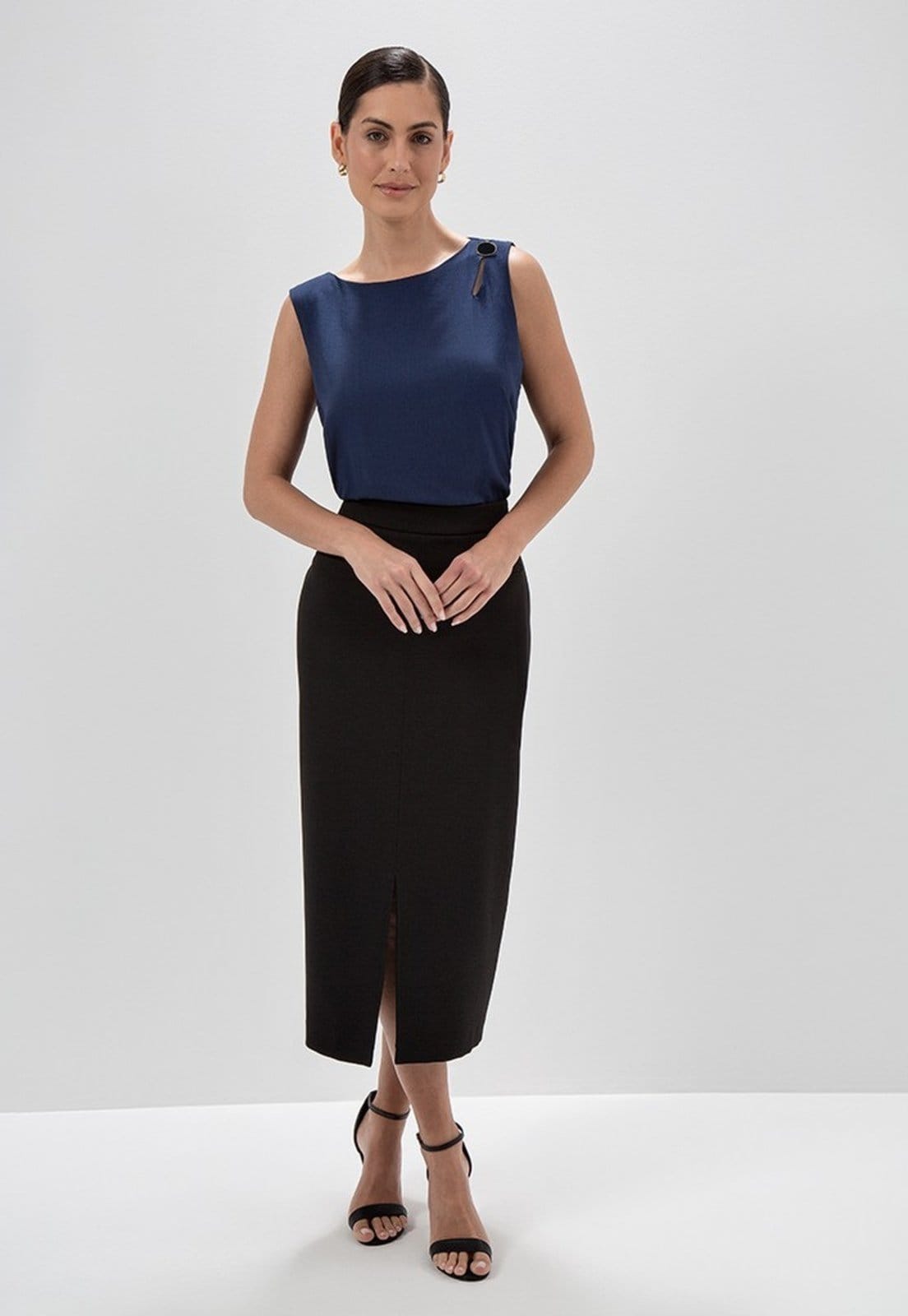 Saia Longuete de Alfaiataria Preta Rubia