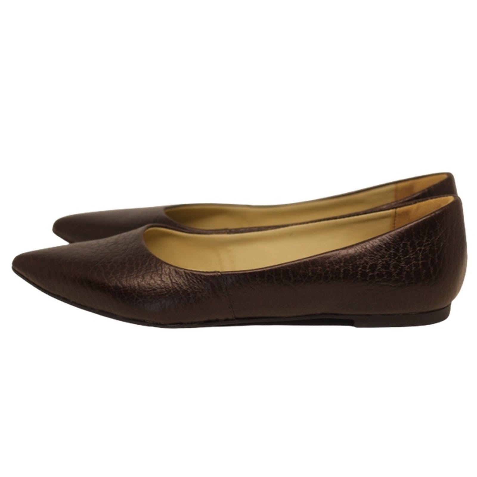 Sapatilha Feminina Bico Fino Em Couro Salto Baixo Escuro