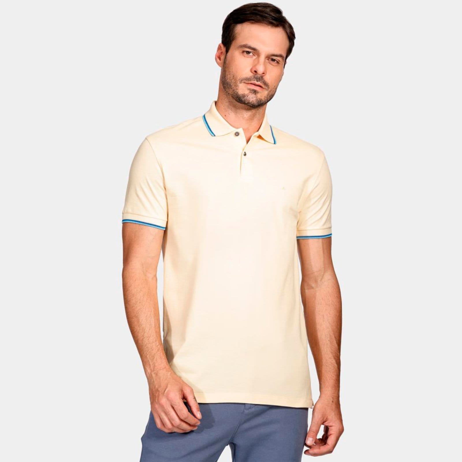 Vista principal Camisa Polo Aramis 4 Frisos Ve25 Amarelo e Caqui Masculino Aramis amarelo caqui
