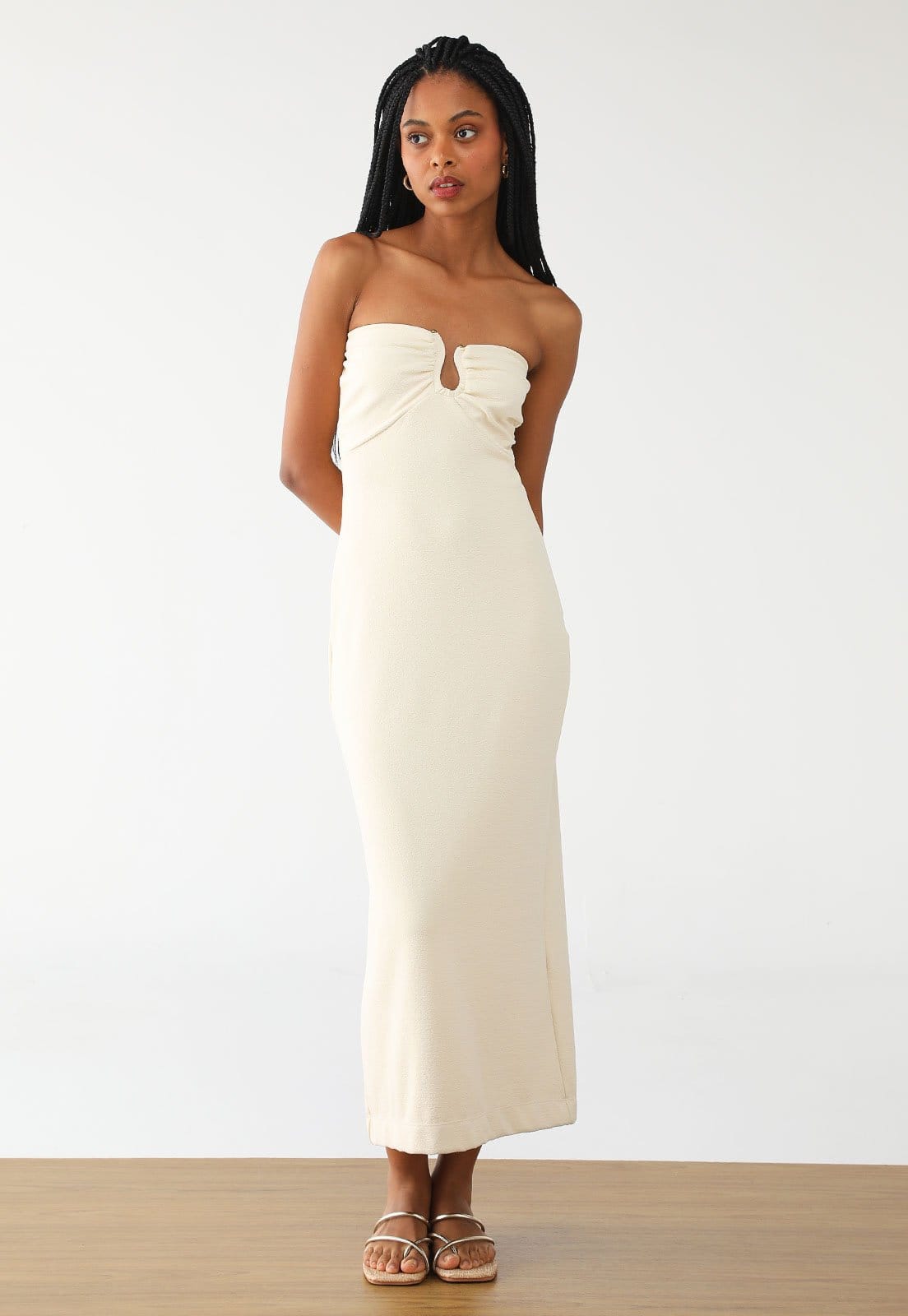 Vestido FARM Midi Aviamento Off-White