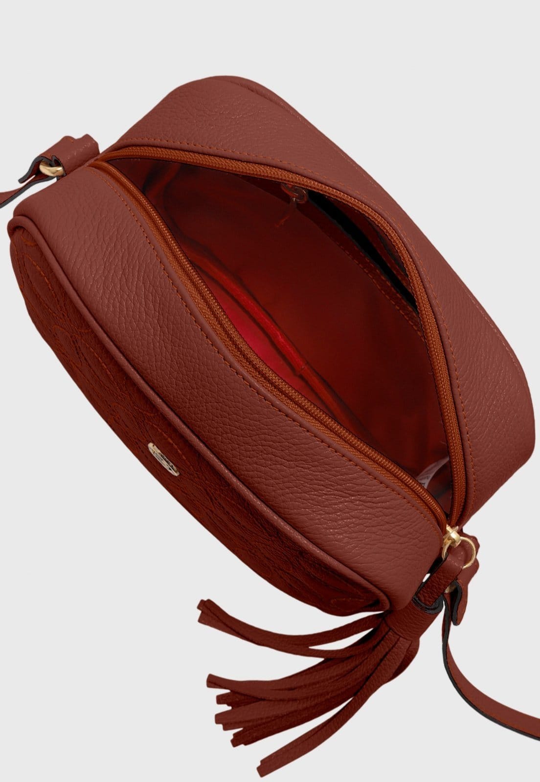 Vista 2 Bolsa Transversal Couro Mariart Gardênia Terracota Mariart bordô