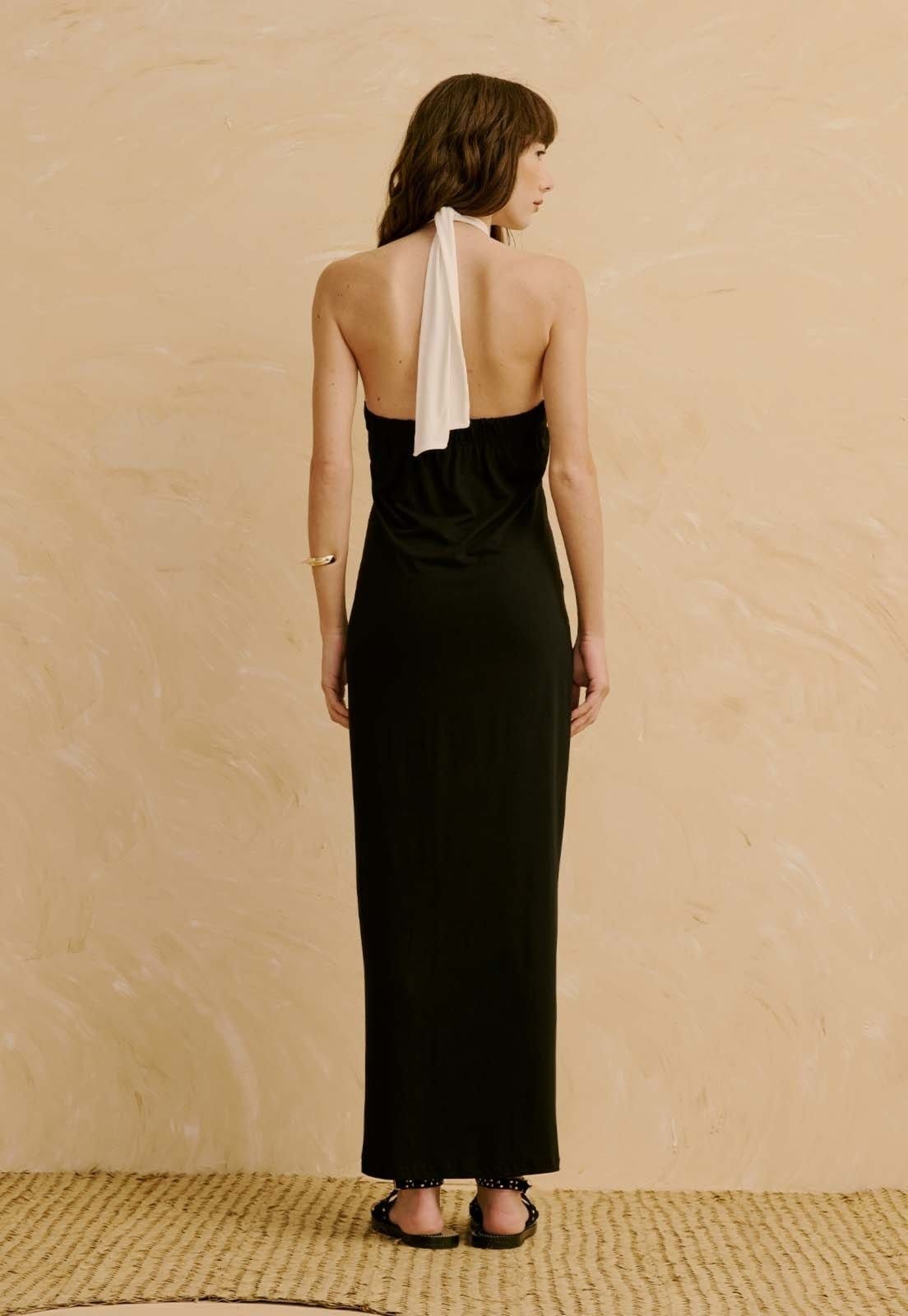 Vista 2 Vestido Bicolor com Decote Cruzado CaCay preto