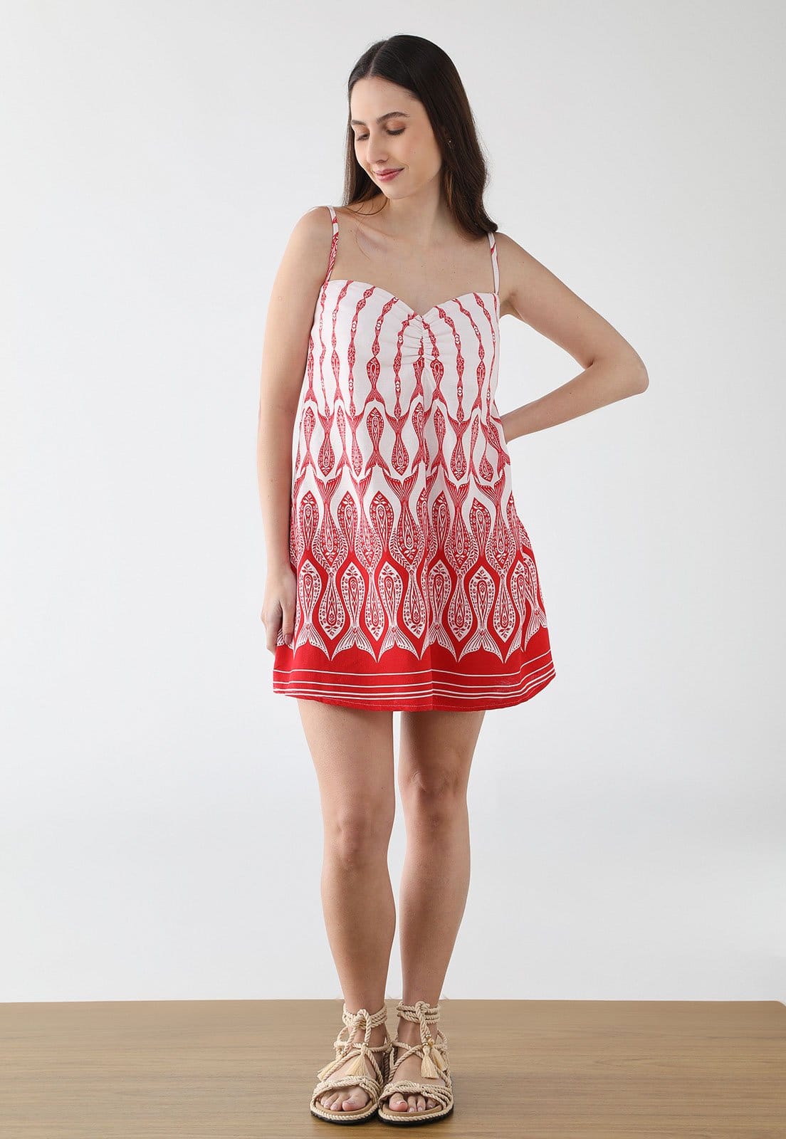 Vista 2 Vestido Feminino FARM Curto Estampa FARM vermelho