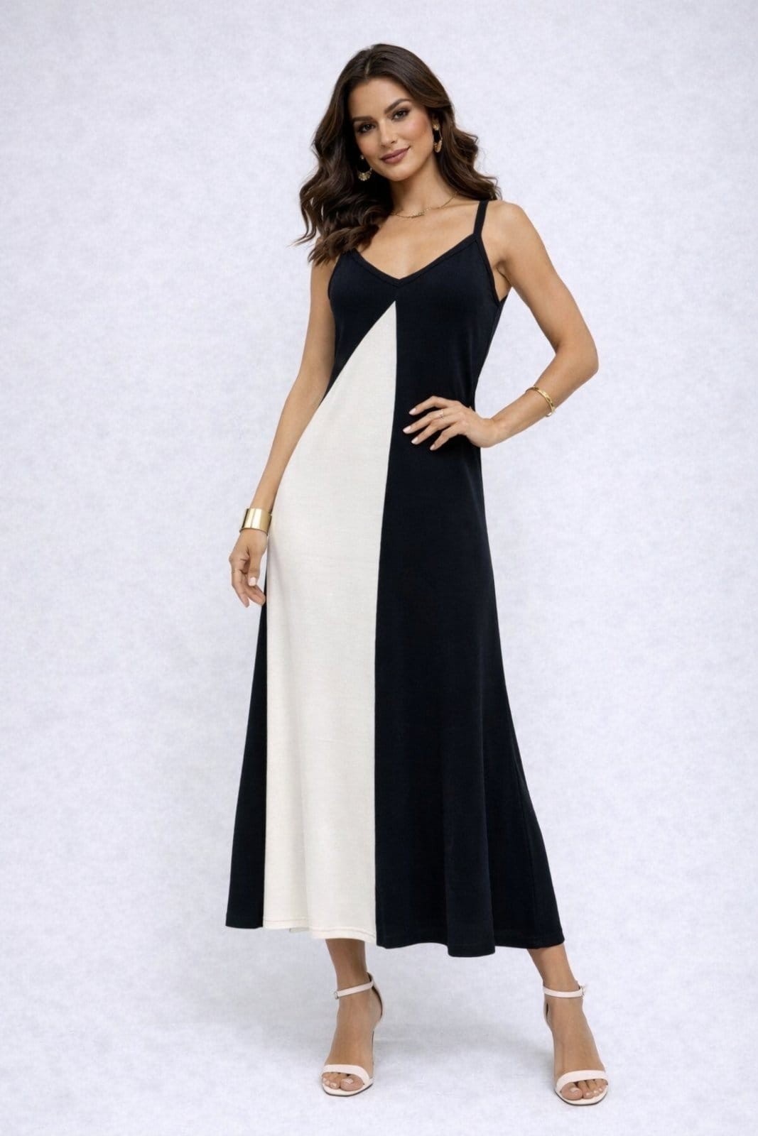 Vestido Longo D Bell Outlet Fashion Gola V Alcinha