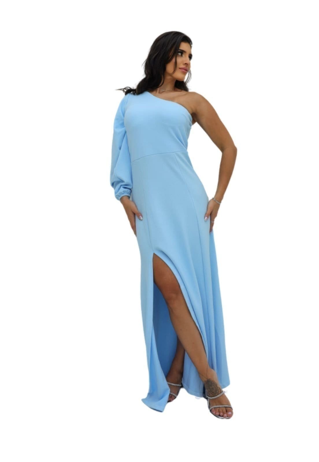 Vestido Longo Crepe De Festa um Manga Longa cidyan Serenity