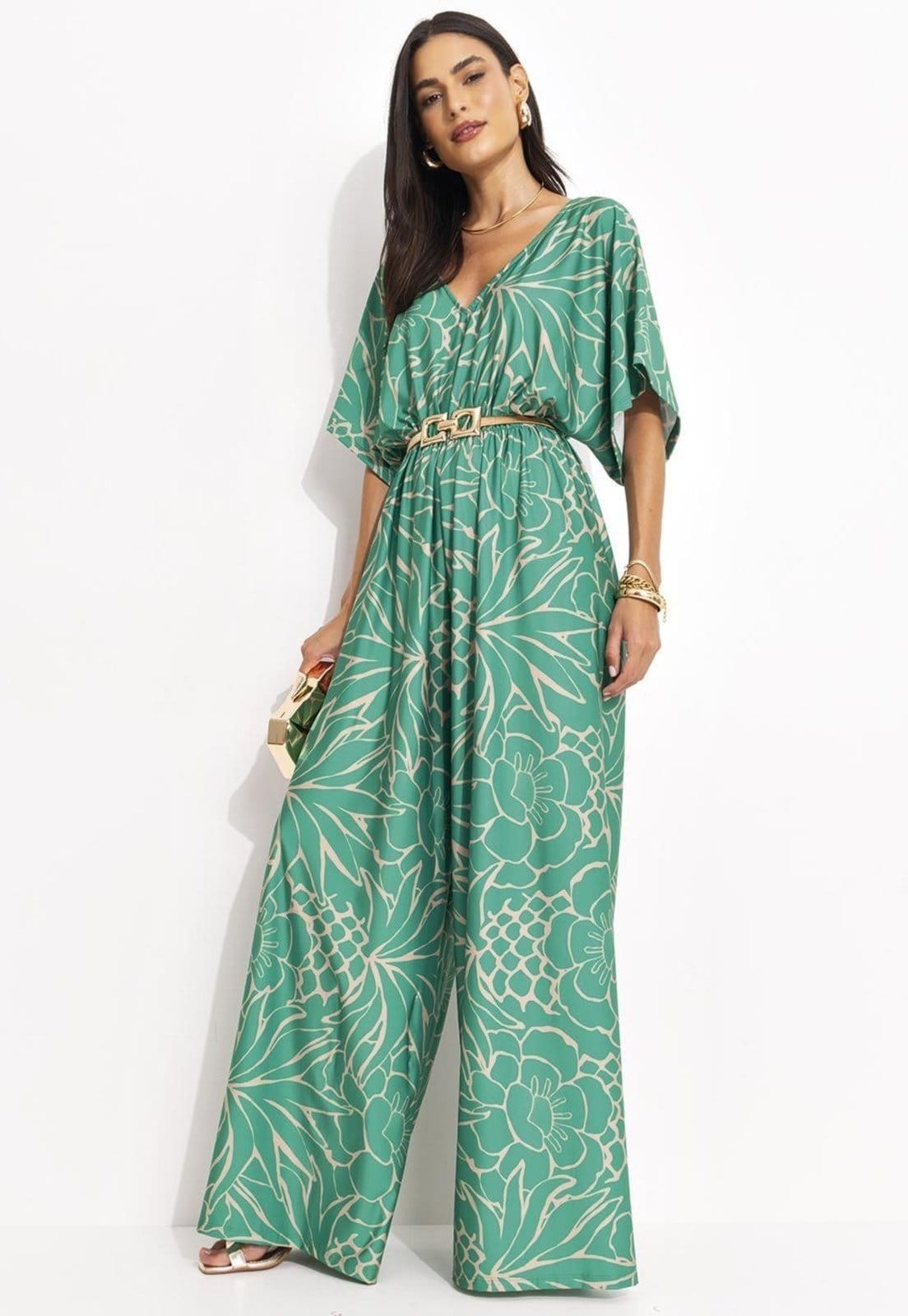 Vista 2 Macacão Em Malha Fria Tropical Quintess verde