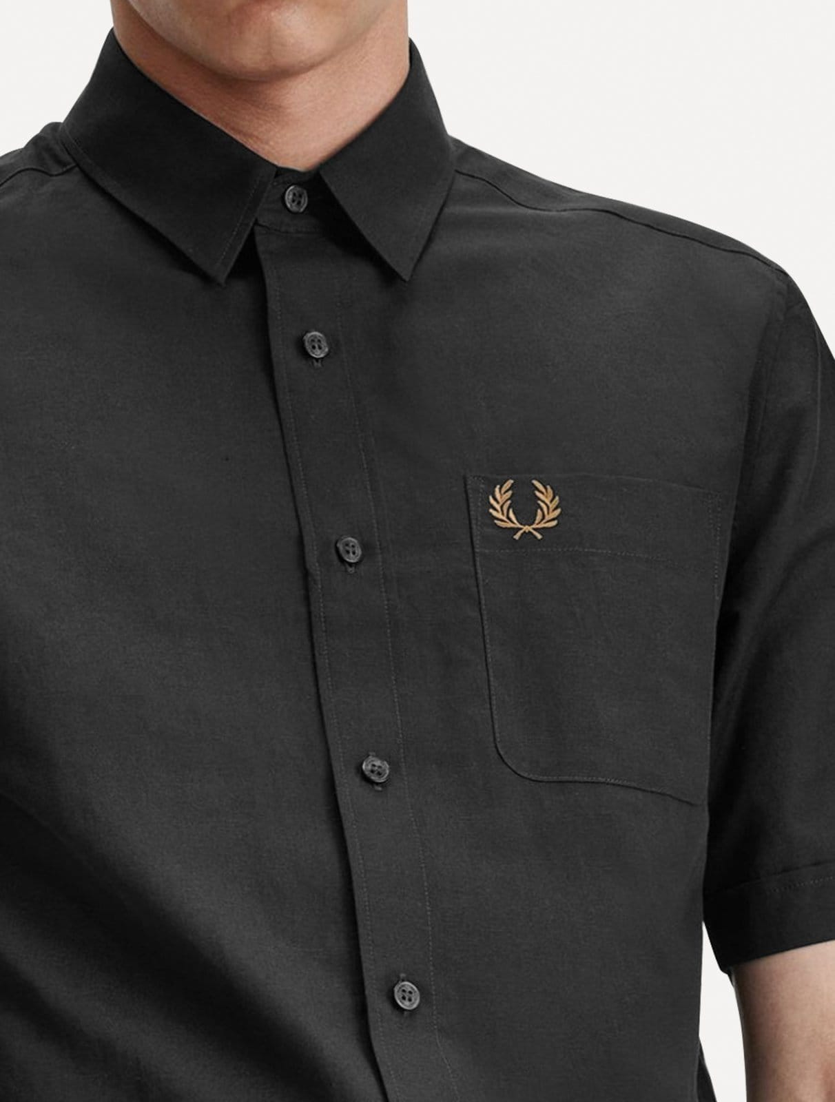 Camisa Fred Perry Masculina Manga Curta Linen Blend Escuro - 2