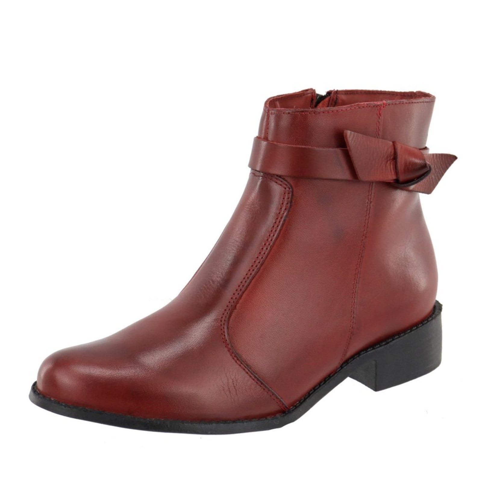 Bota Feminina Casual Nó Em Couro Cano Curto Maria Paula Morango