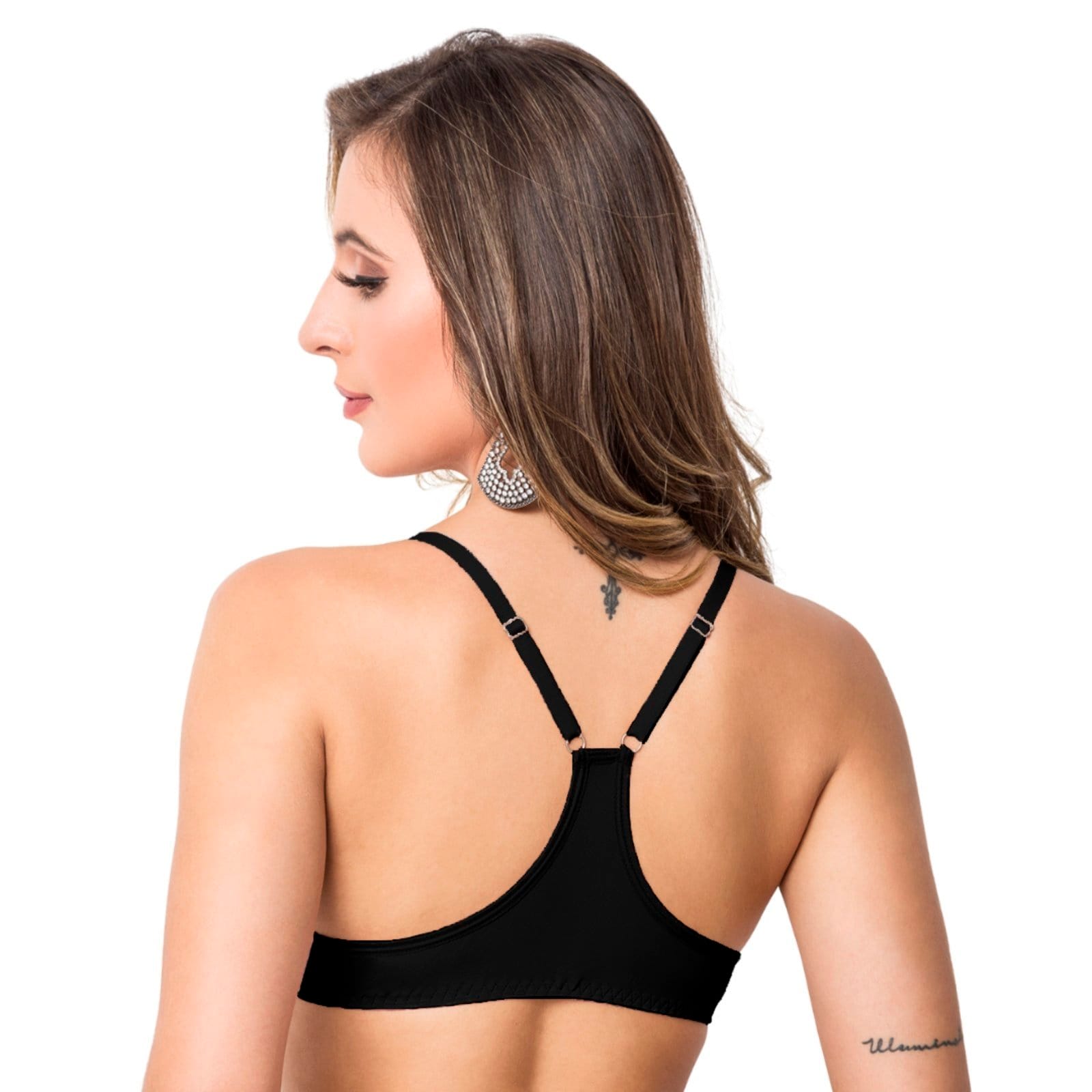 Vista 2 Sutiã Nadador Gabi Lingerie Com Bojo Microfibra Alças Reguláveis Fecho Frontal Reforçado Soutien Confortavel Gabi Lingerie preto