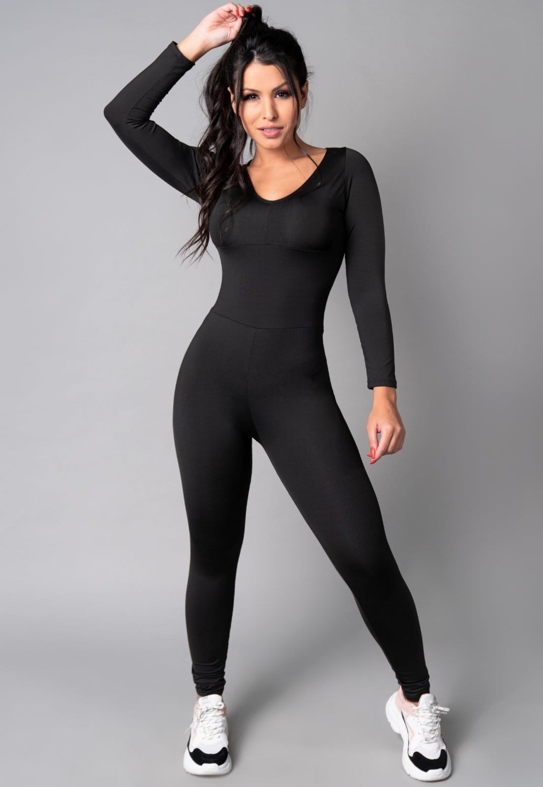 Macacão MVB Modas Longo Manga 3/4 Costa Fechada Fitness Suplex