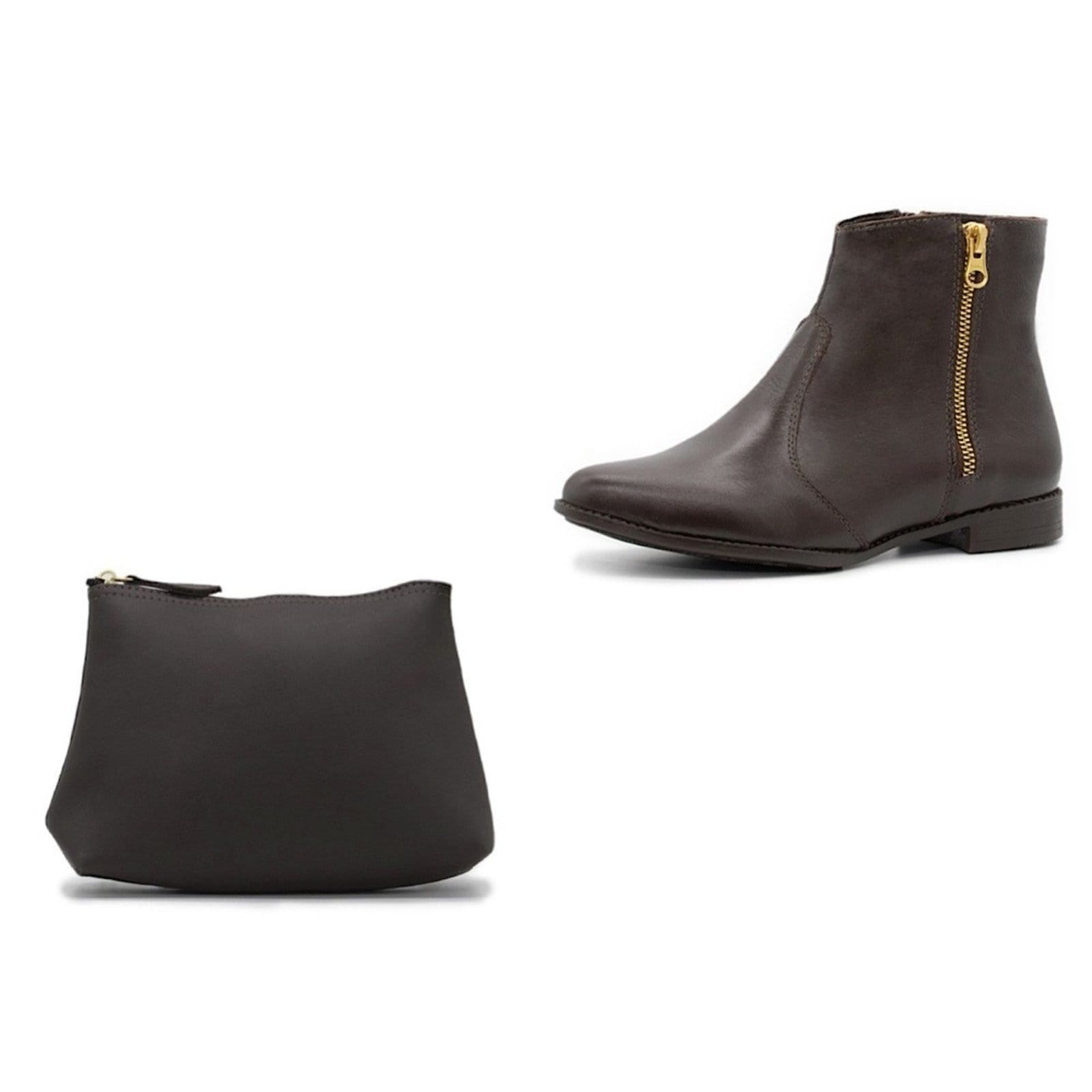 Kit Bota Feminina de Couro Ziper com Necesserie