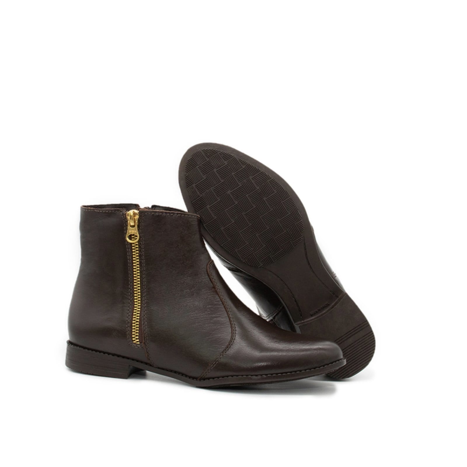 Vista 2 Kit Bota Feminina de Couro Ziper com Necesserie TELLINI STORE café