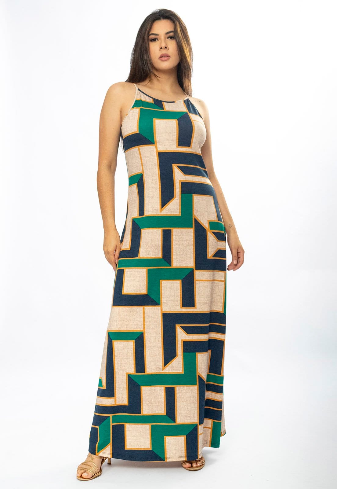 Vestido Longo Cabanafree Malha Trapézio Chapada de Areia