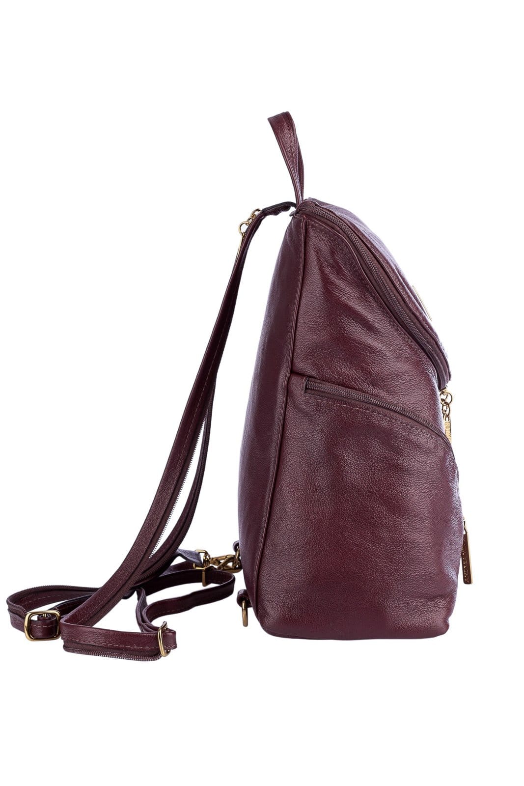 Vista 2 Mochila pequena de couro liso Cecília - Marsala Andrea Vinci vermelho