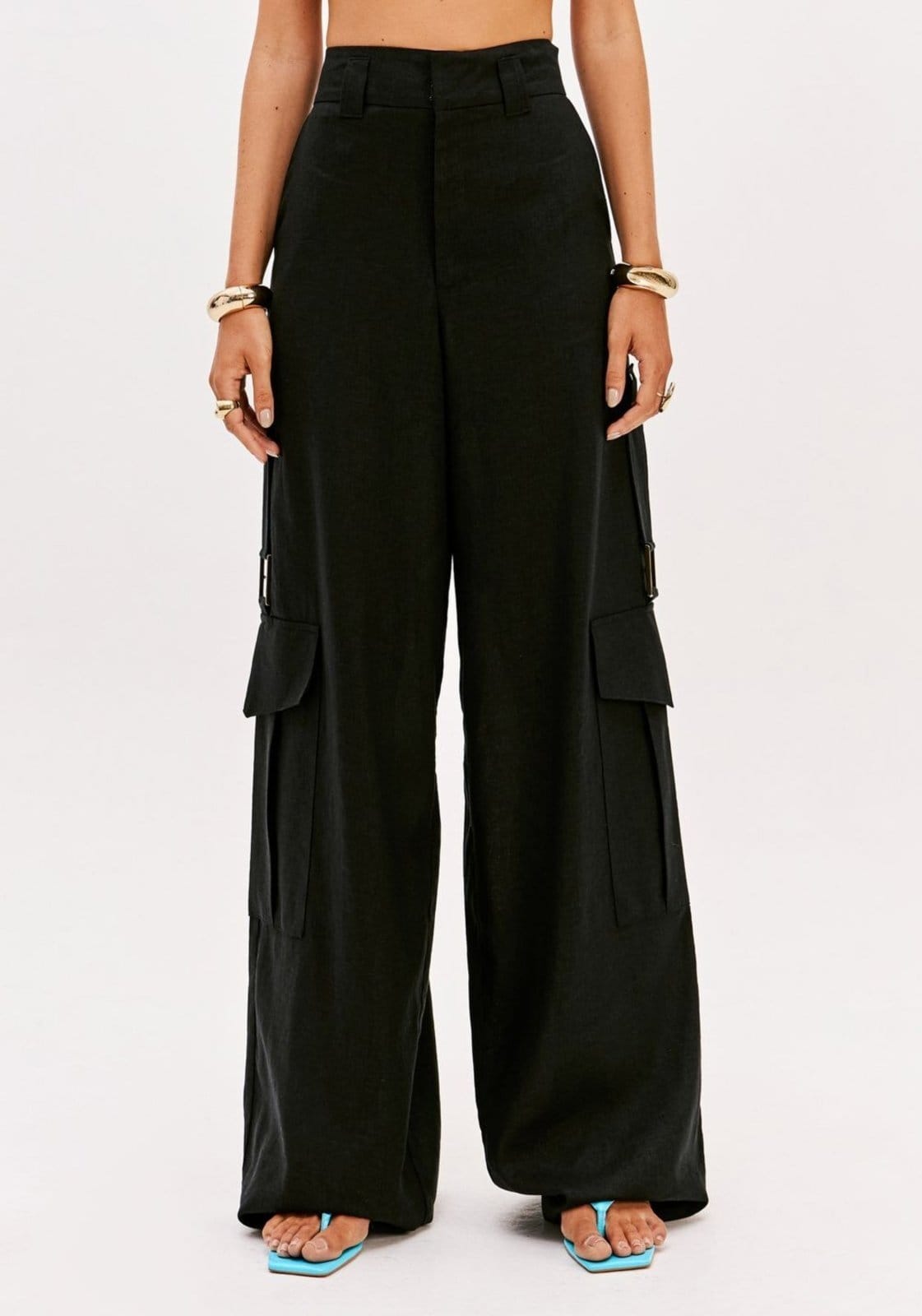 Vista 2 Calça Full Length Cintura Alta Com Linho Lança Perfume preto