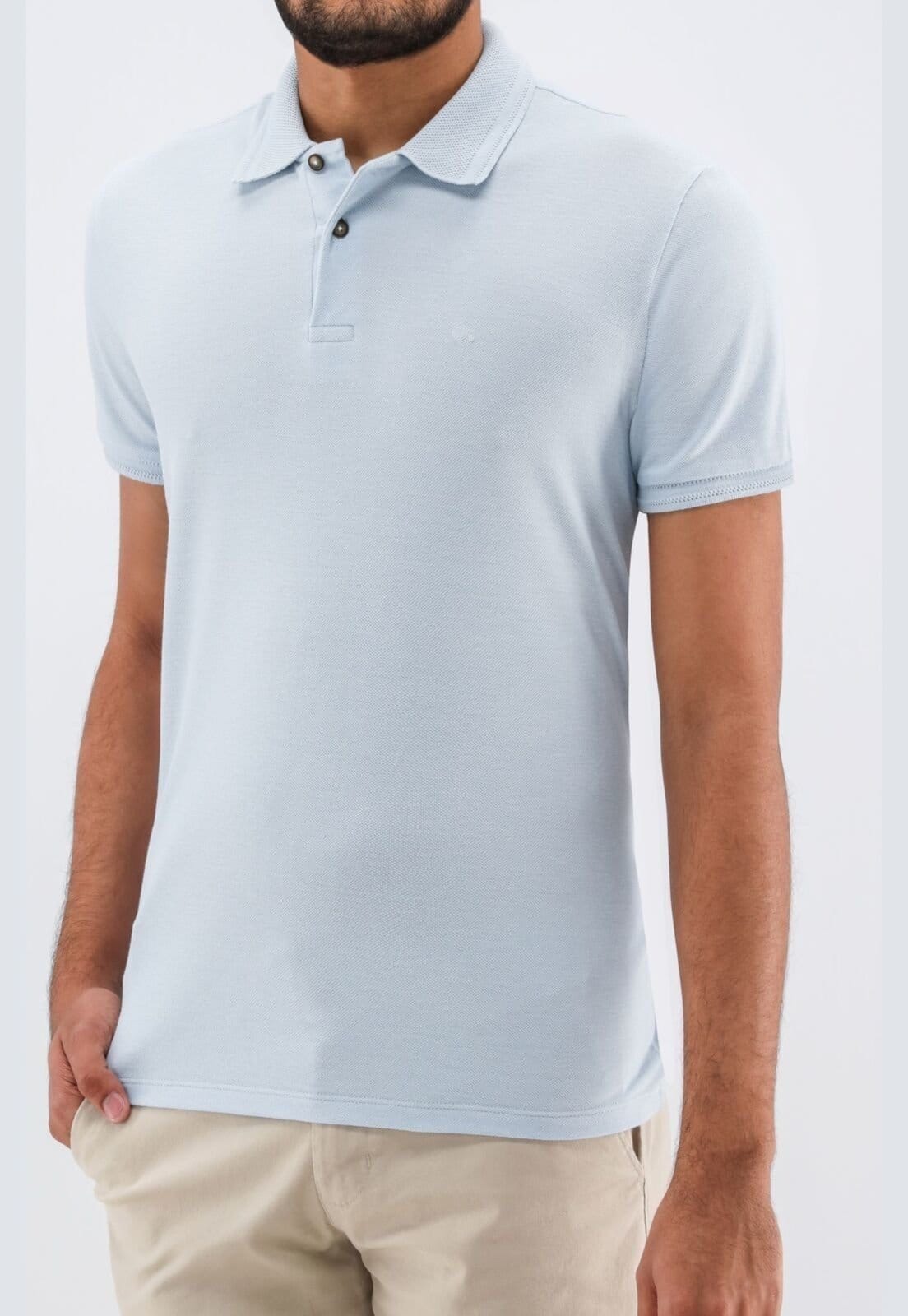 Camisa Polo Basica Piquet Duplo Ogochi Slim Fit Azul Claro