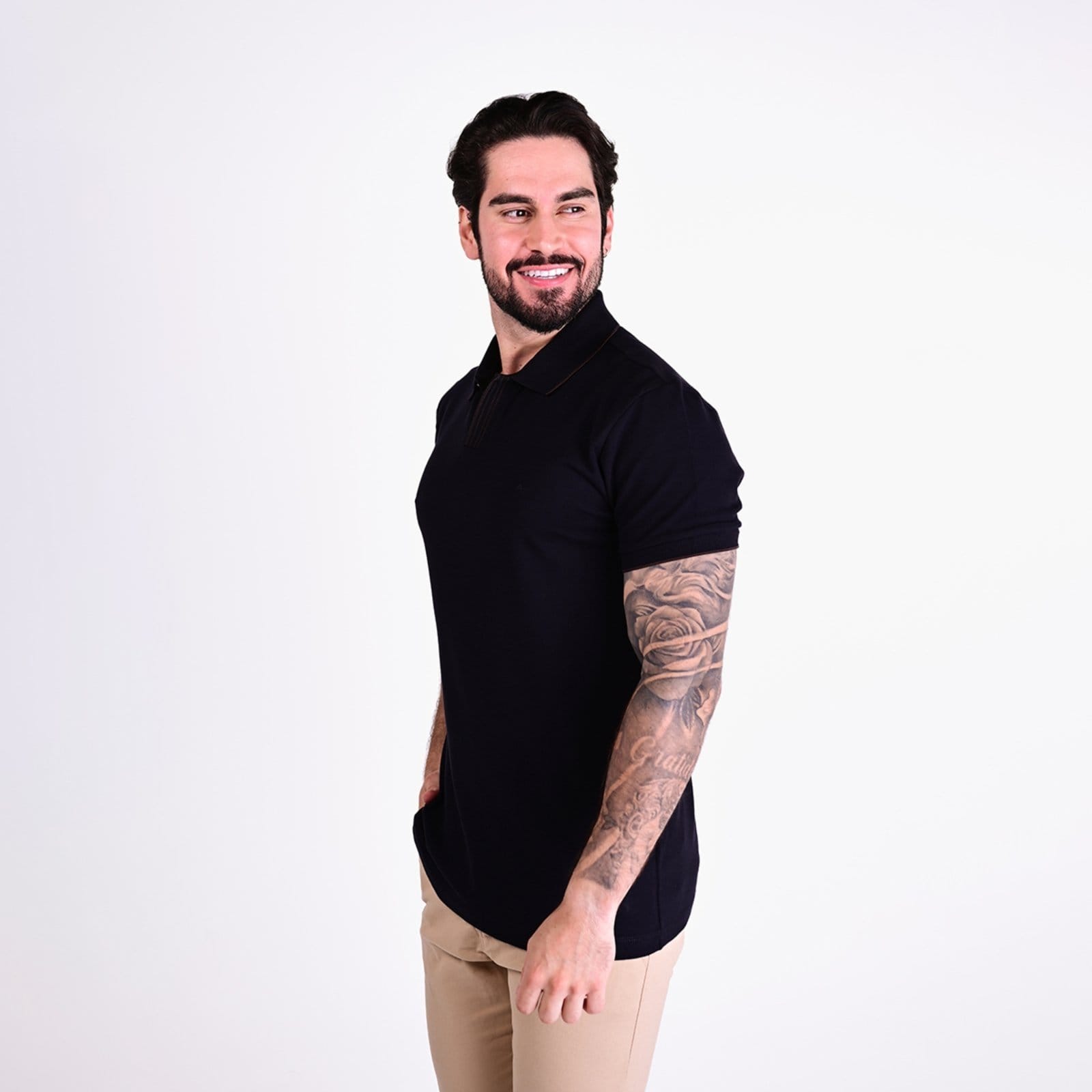 Vista 2 Camisa Polo Aramis Frisos Preta/Marrom Aramis preto