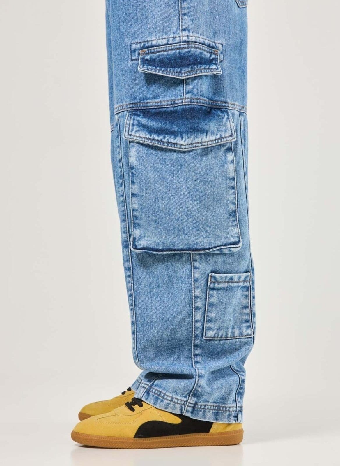 Vista 2 Calça Baggy Cargo Jeans Médio Youcom azul