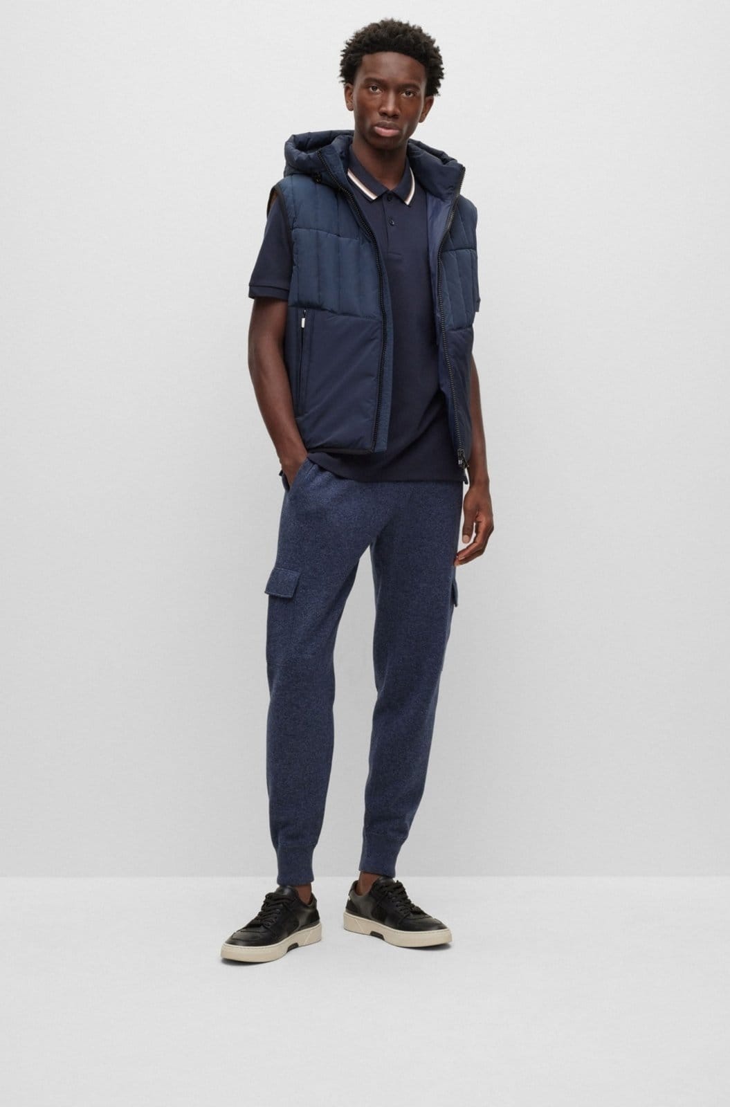 Vista 2 Polo De Ajuste Slim Em Algodão Com Colarinho Às Riscas Boss azul marinho