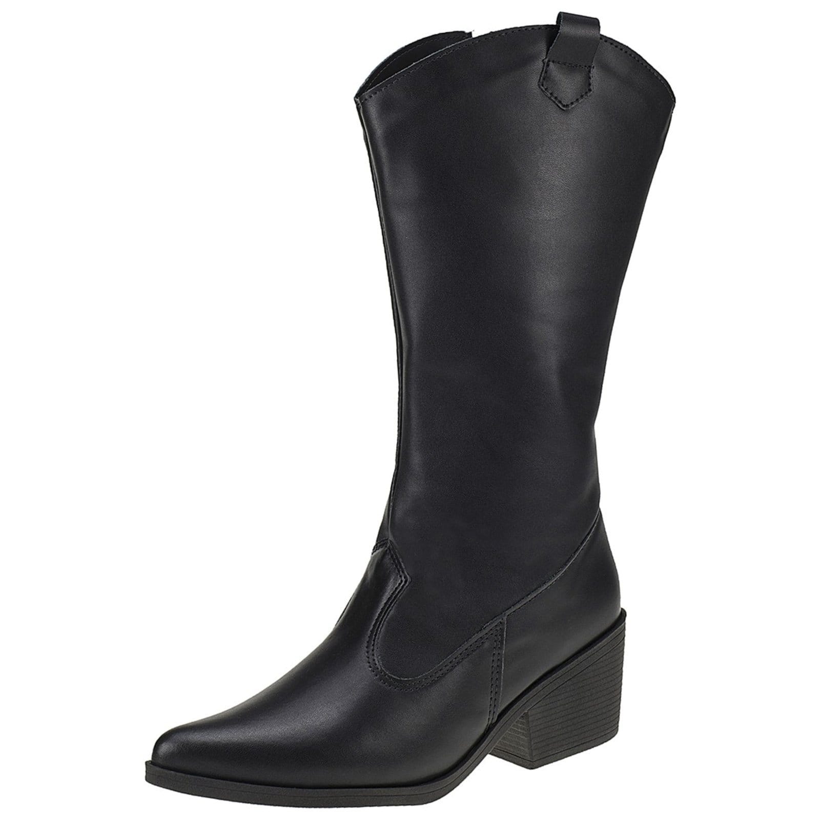 Vista principal Bota Feminina Texana Lóris Shoes Cano Longo Moda Country Rodeio Bico Fino com Zíper LÓRIS SHOES preto