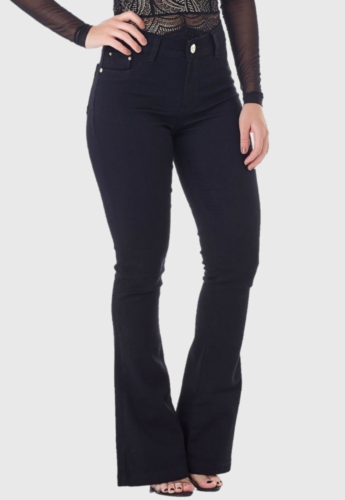 Calça Jeans HNO Jeans Flare Petit Preta