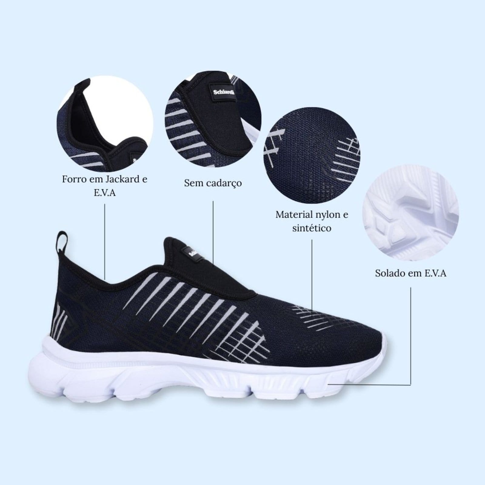 Vista 2 Tênis Masculino Esportivo Academia Caminhada Macio Leve Confortável Sch 545 Marinho Schiareli azul