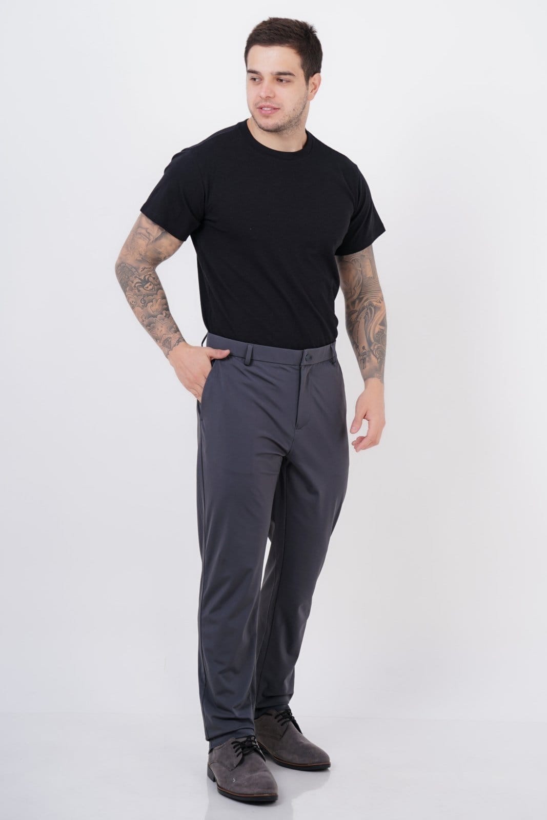 Vista 2 Calça Social Masculina Sh Fashion Super Elastano Confortavél Cor Chumbo SH FASHION cinza