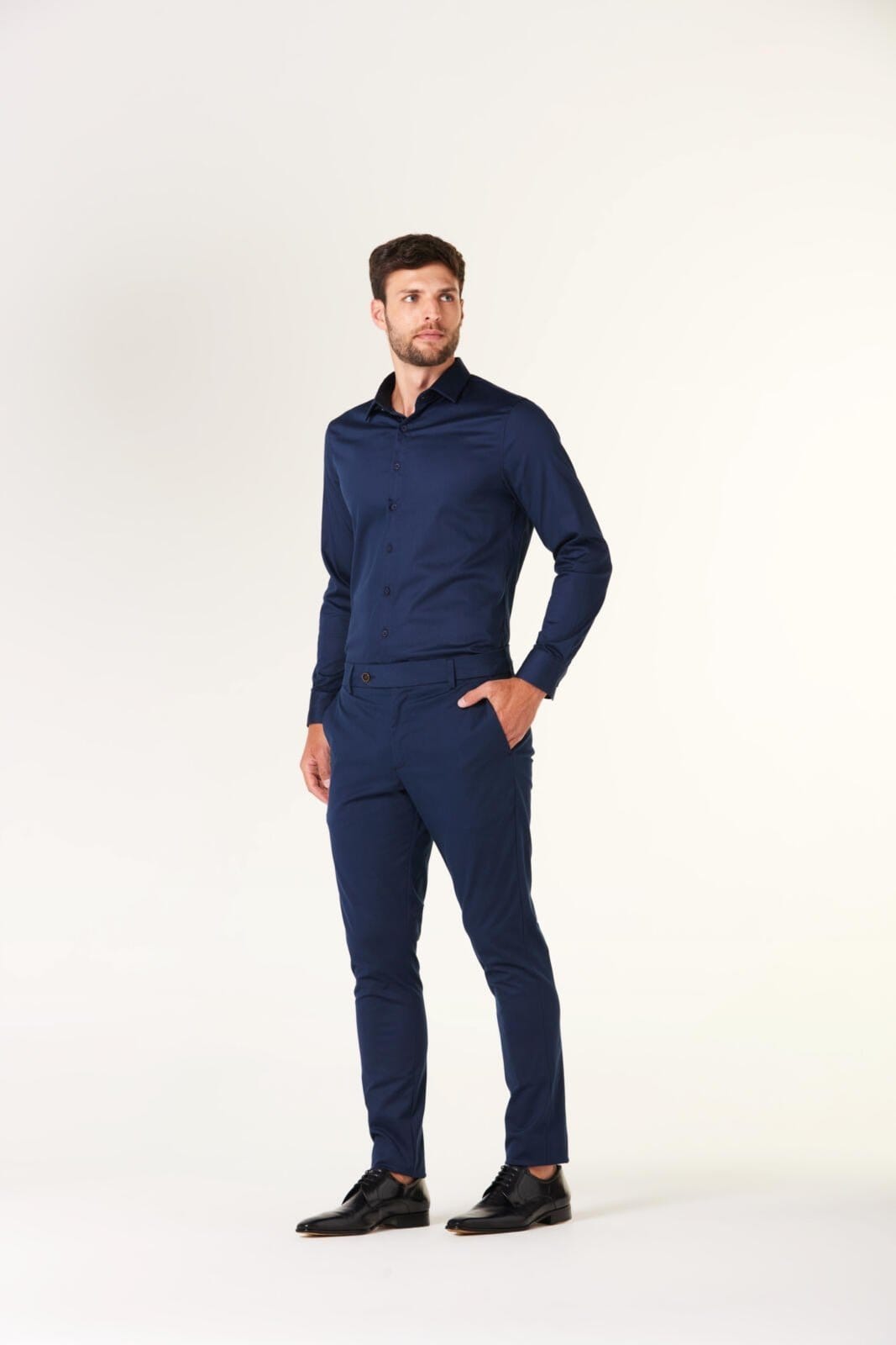Vista 2 Camisa Slim Algodão Egípcio Traymon - Marinho Traymon azul marinho