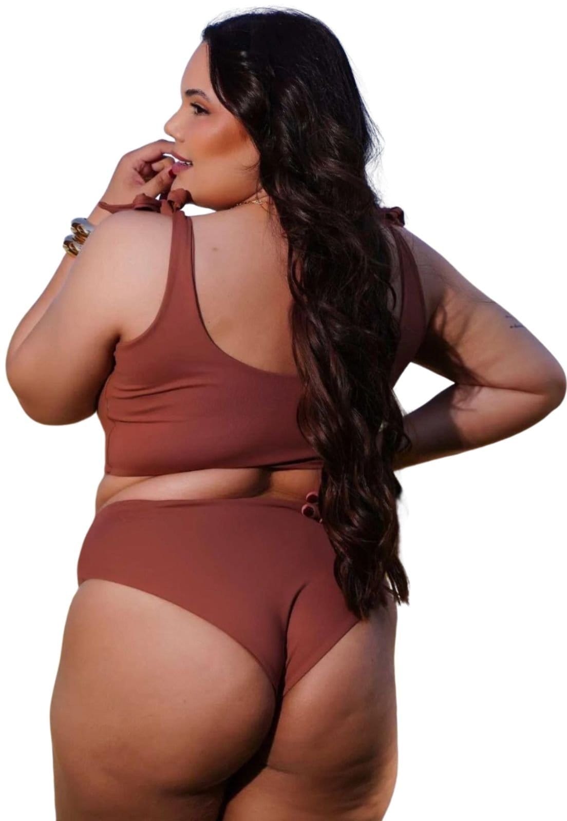 Bíquini Liso Amplo Plus Size Reto Alcinha Chocolate - 2