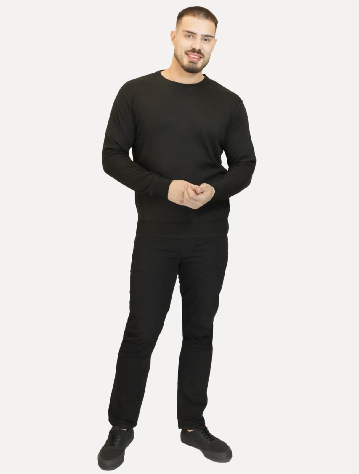 Vista 2 Suéter Dixen Masculino Tricot Crewneck Liso Aeropostale preto