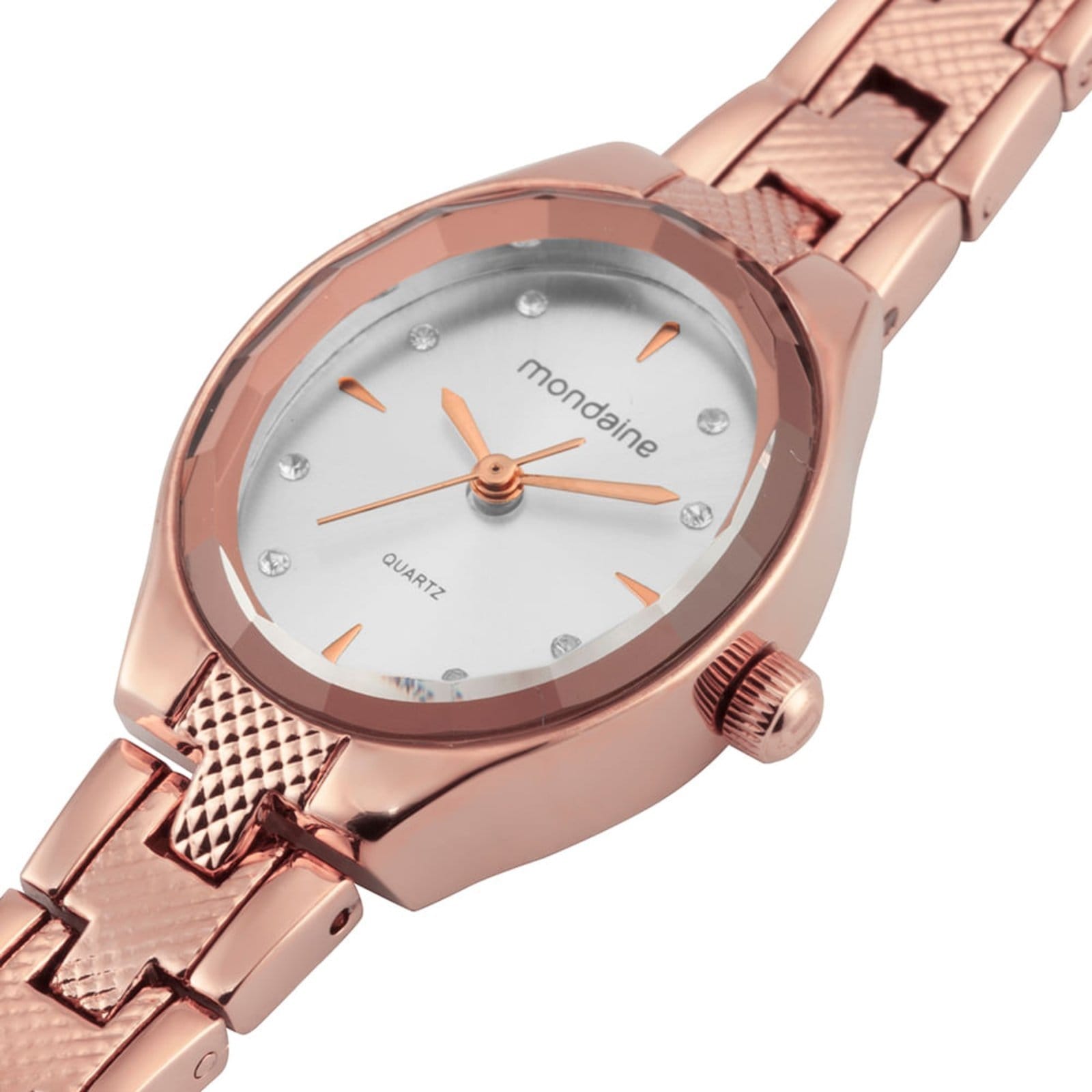 Vista 2 Relógio Feminino Oval Rose Gold Vidro Facetado Mondaine rosa rose